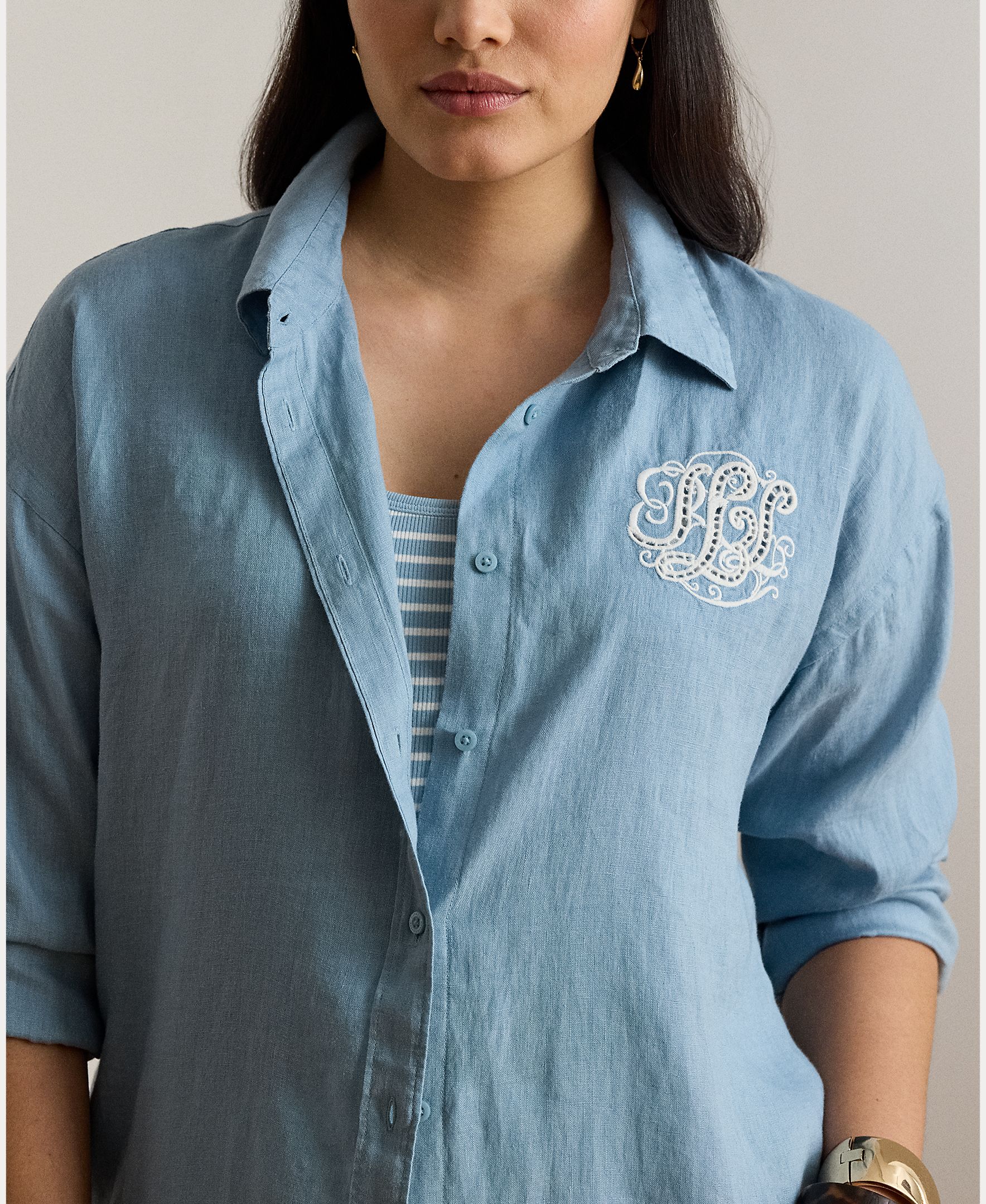 Camisa de linho Relaxed Fit Azul-4