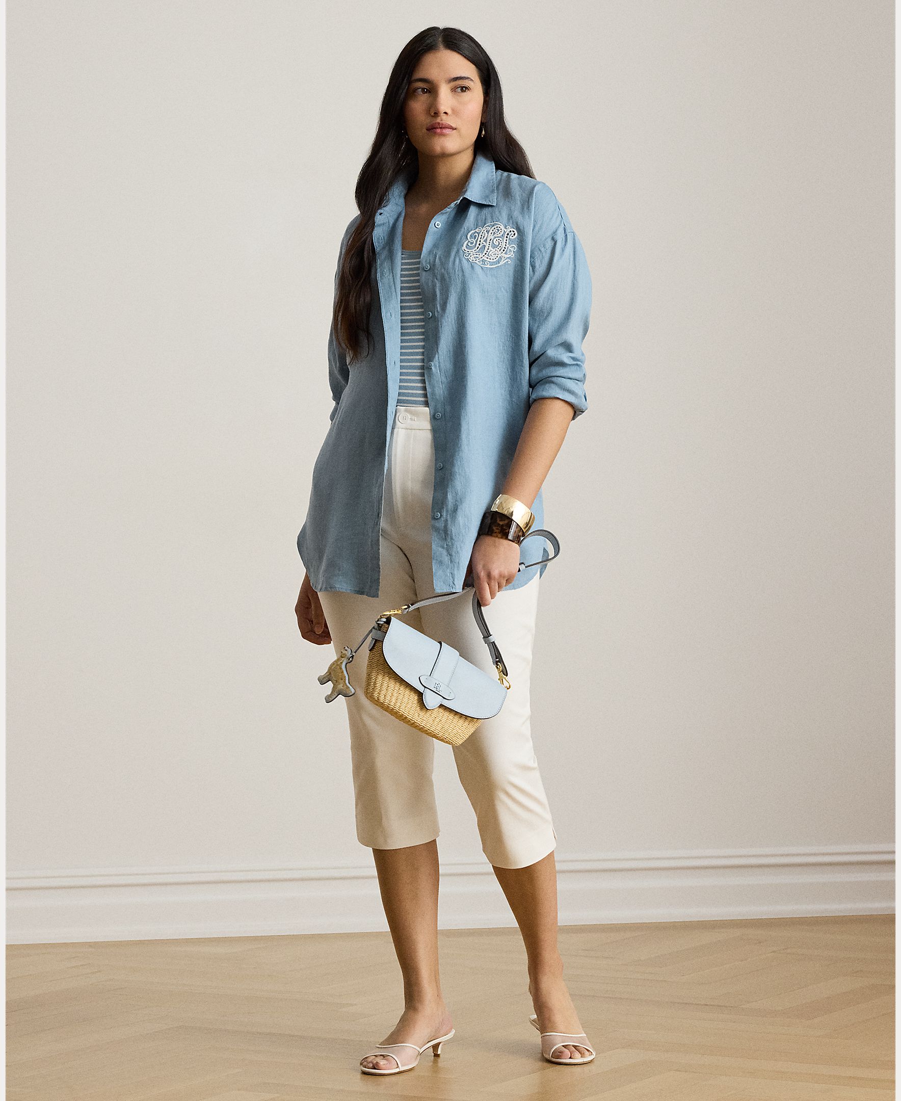 Camisa de linho Relaxed Fit Azul-5
