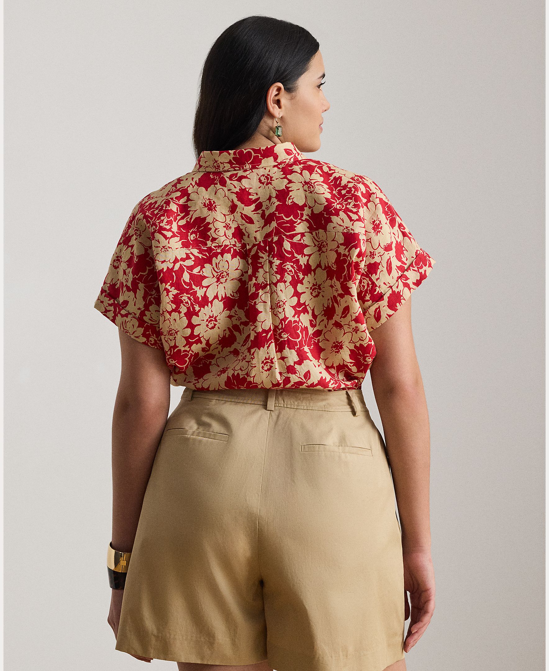 Camisa de linho estampada Vermelho-2