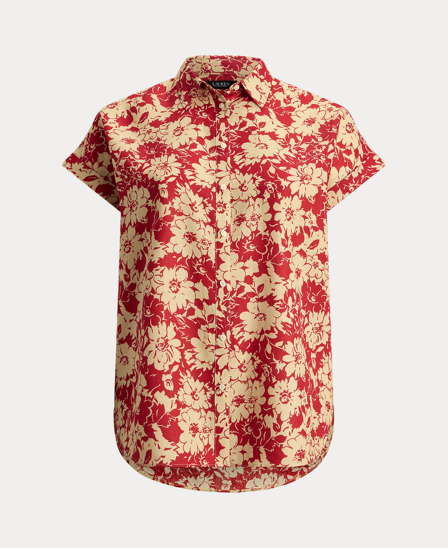 Camisa de linho estampada Vermelho-4