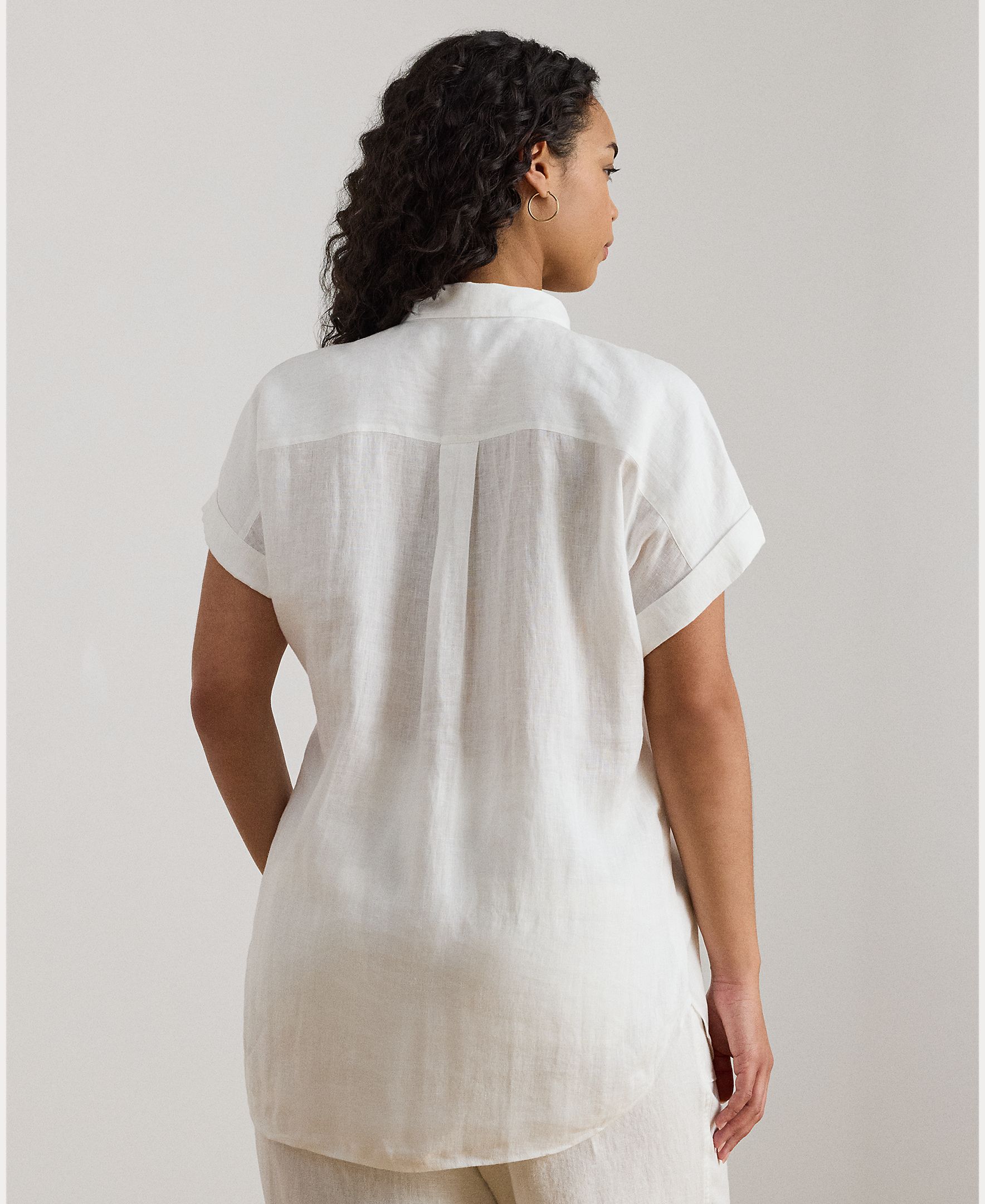 Blusa lisa com manga curta Branco-3