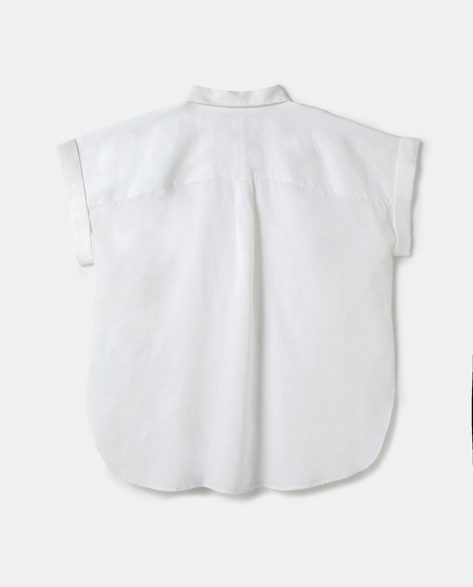 Blusa lisa com manga curta Branco-4