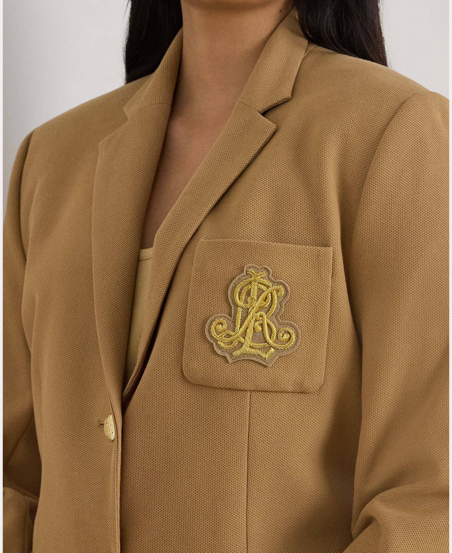 Blazer de Jacquard com Emblema Bege-4