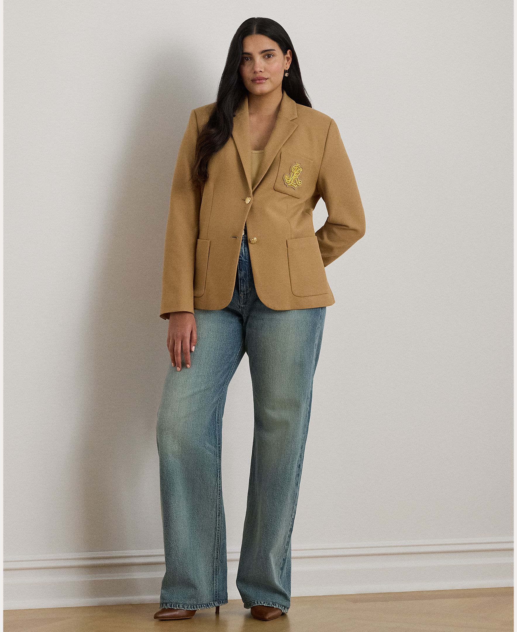 Blazer de Jacquard com Emblema Bege-7