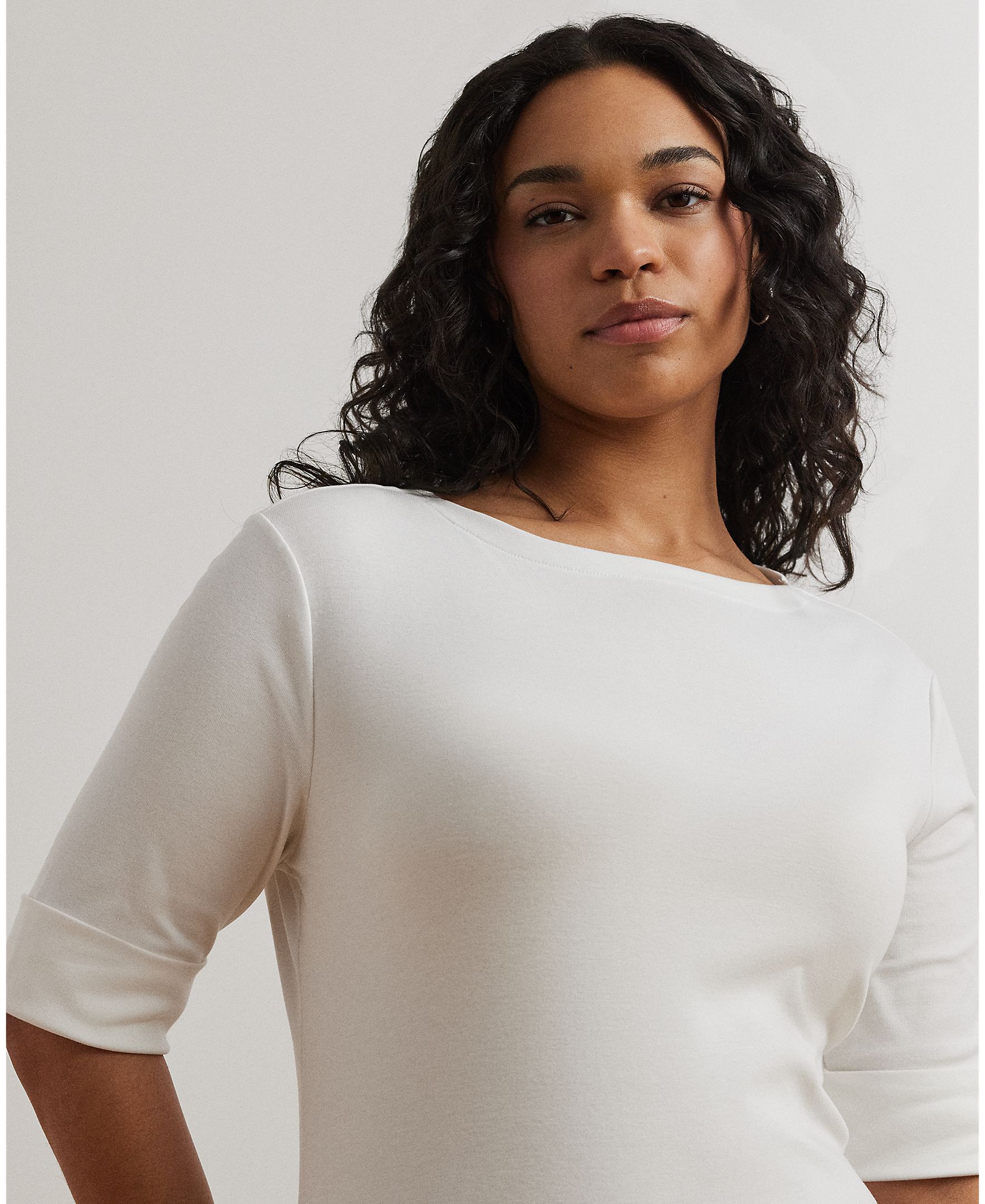 T-shirt com Decote à Barco Branco-3