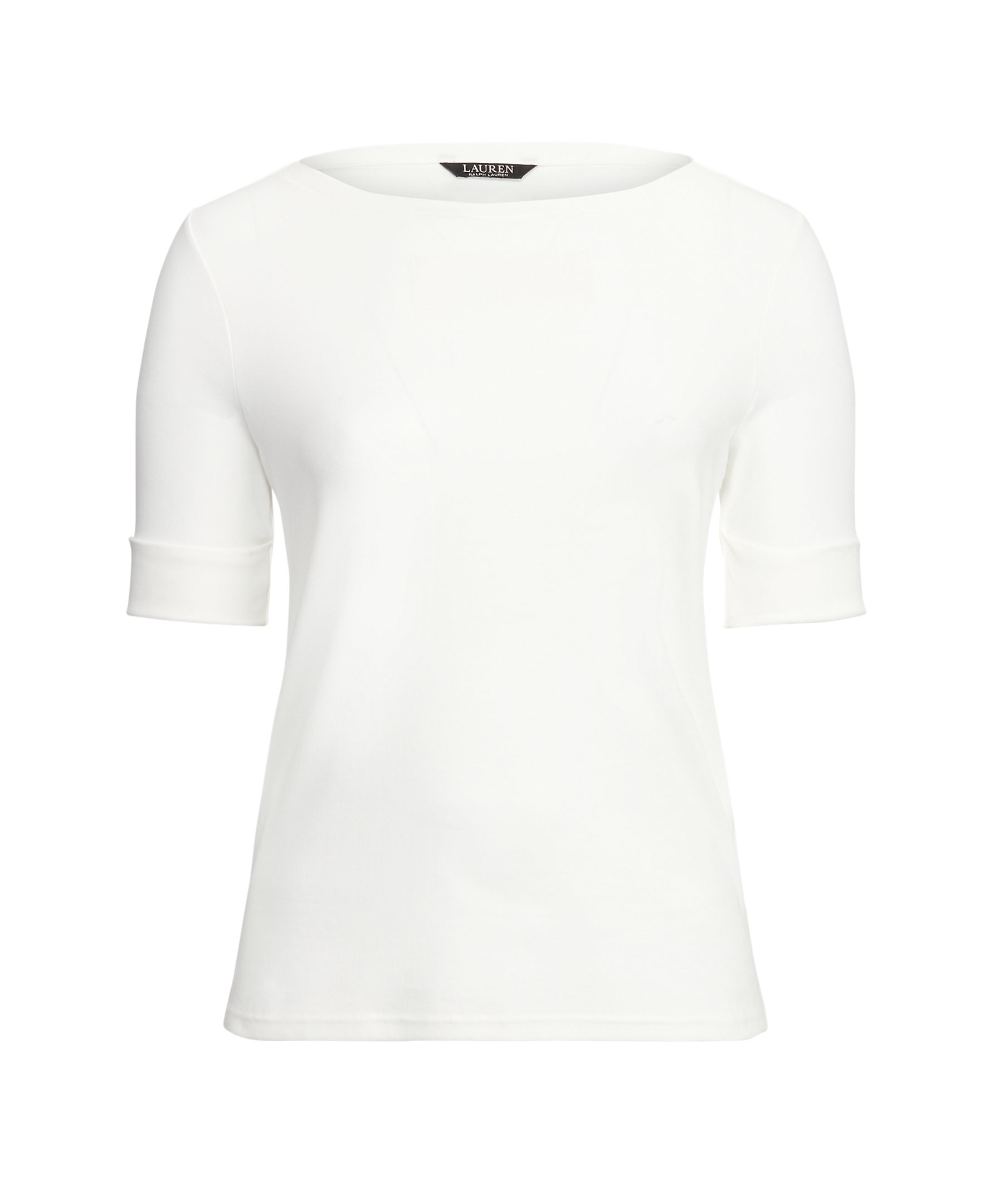 T-shirt com Decote à Barco Branco-4