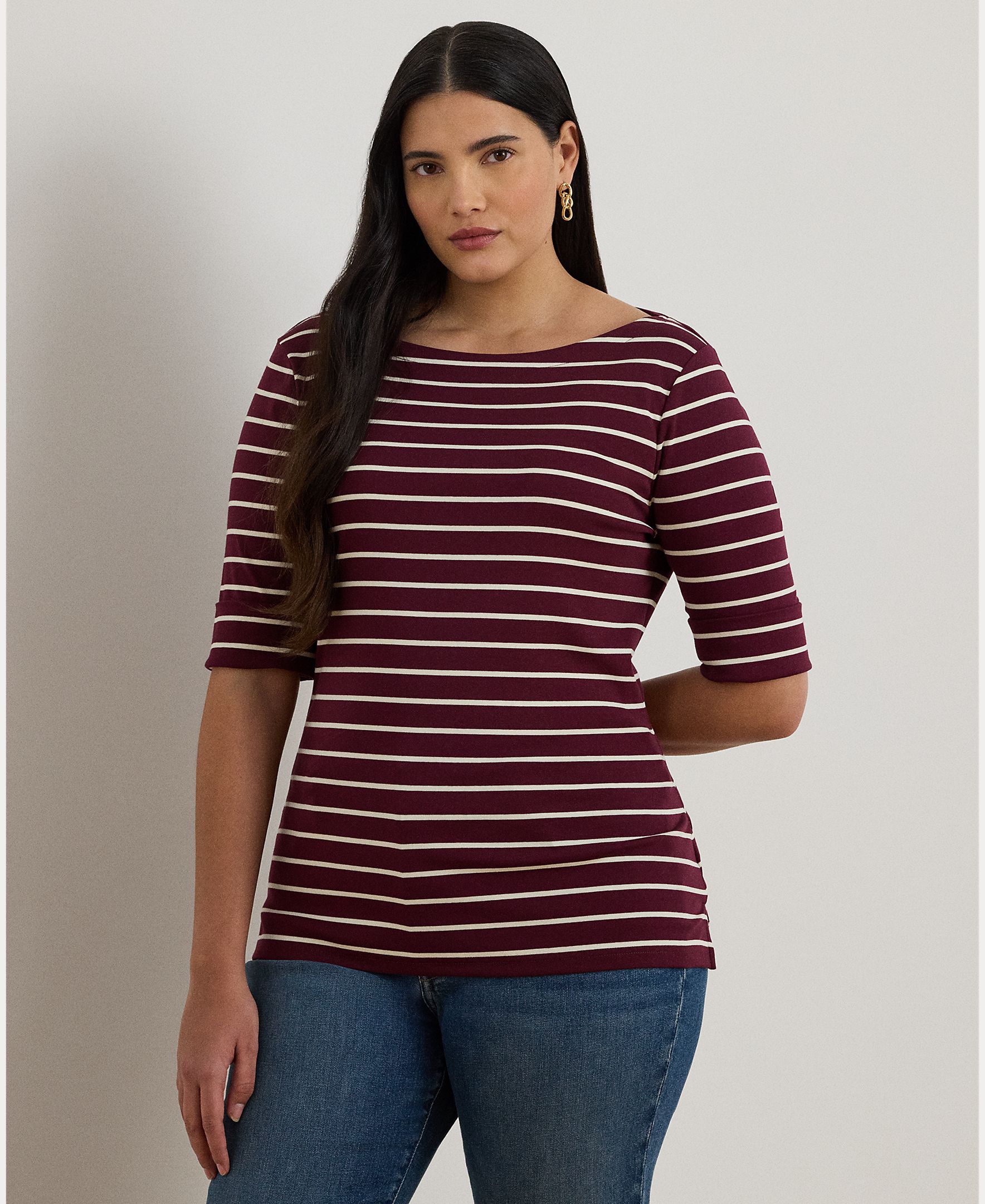 Lauren Ralph Lauren Woman - Camiseta de mujer talla grande de algodón elástico.