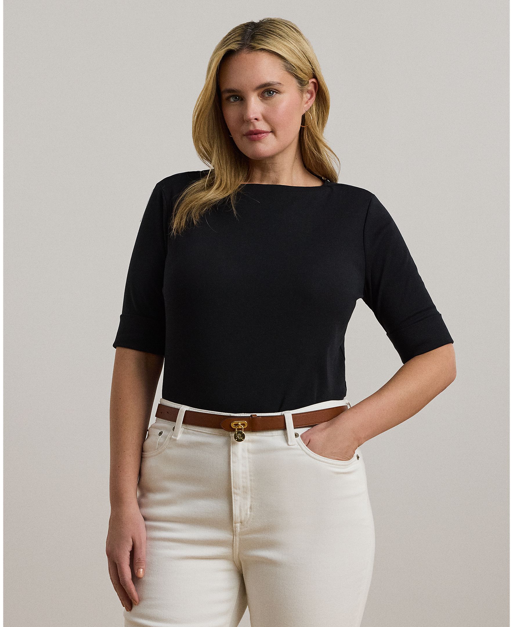 Imagem 0 de T-shirt de algodão com decote à barco tamanhos grandes