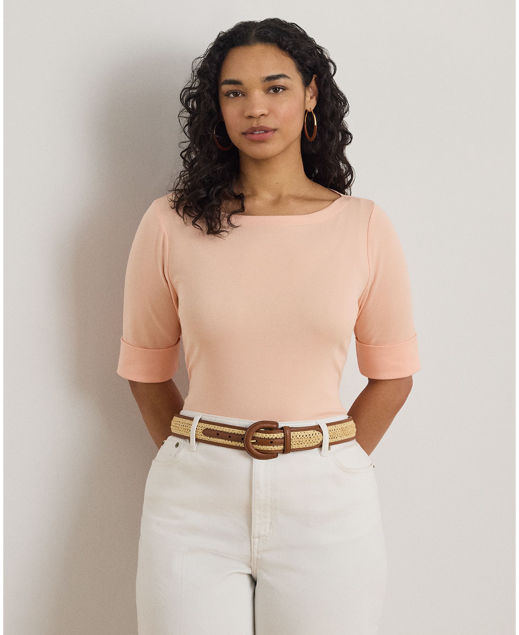 Imagem 0 de T-shirt de algodão com decote à barco tamanhos grandes