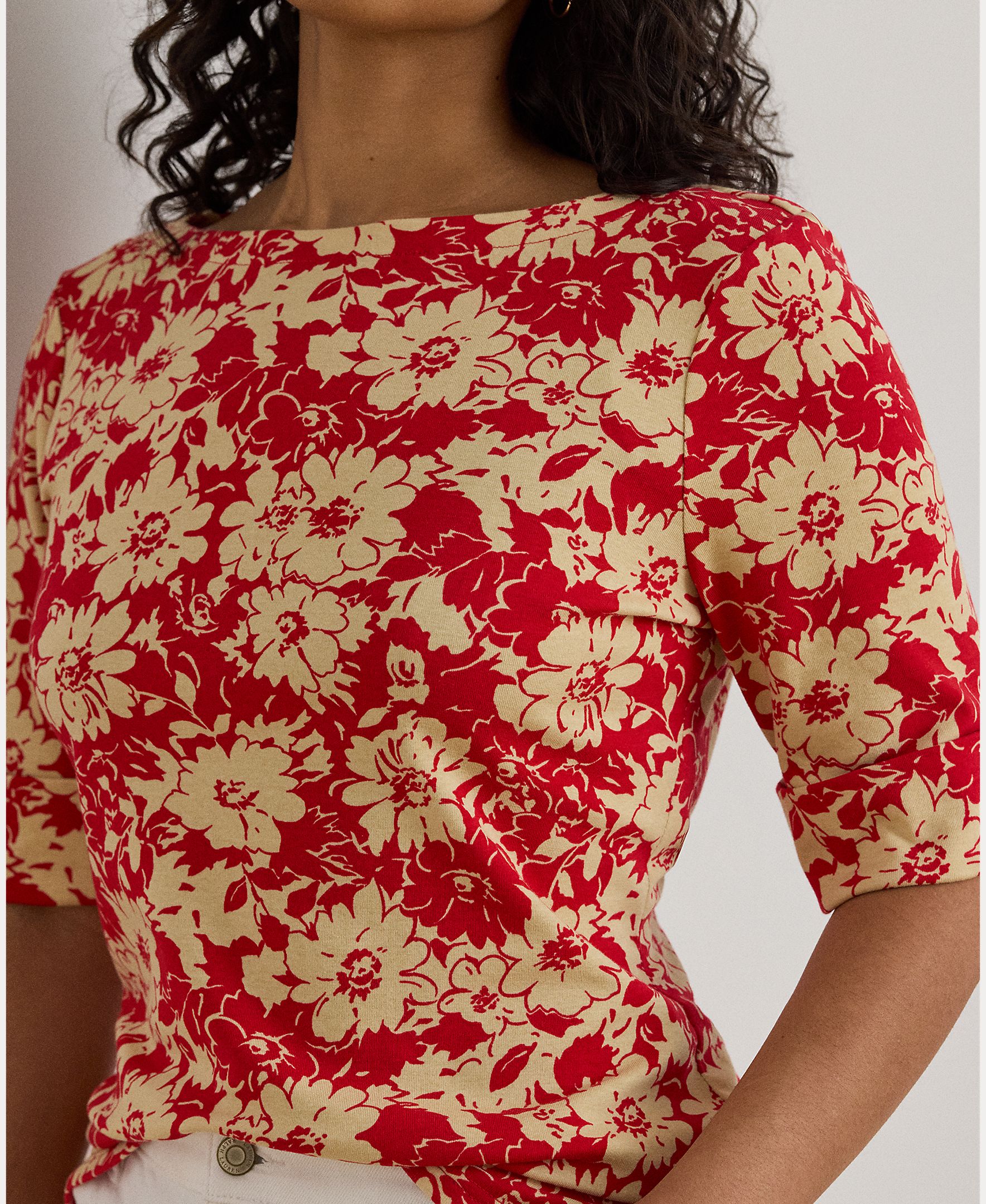 T-shirt de Algodão Elástico com Estampado Vermelho-3