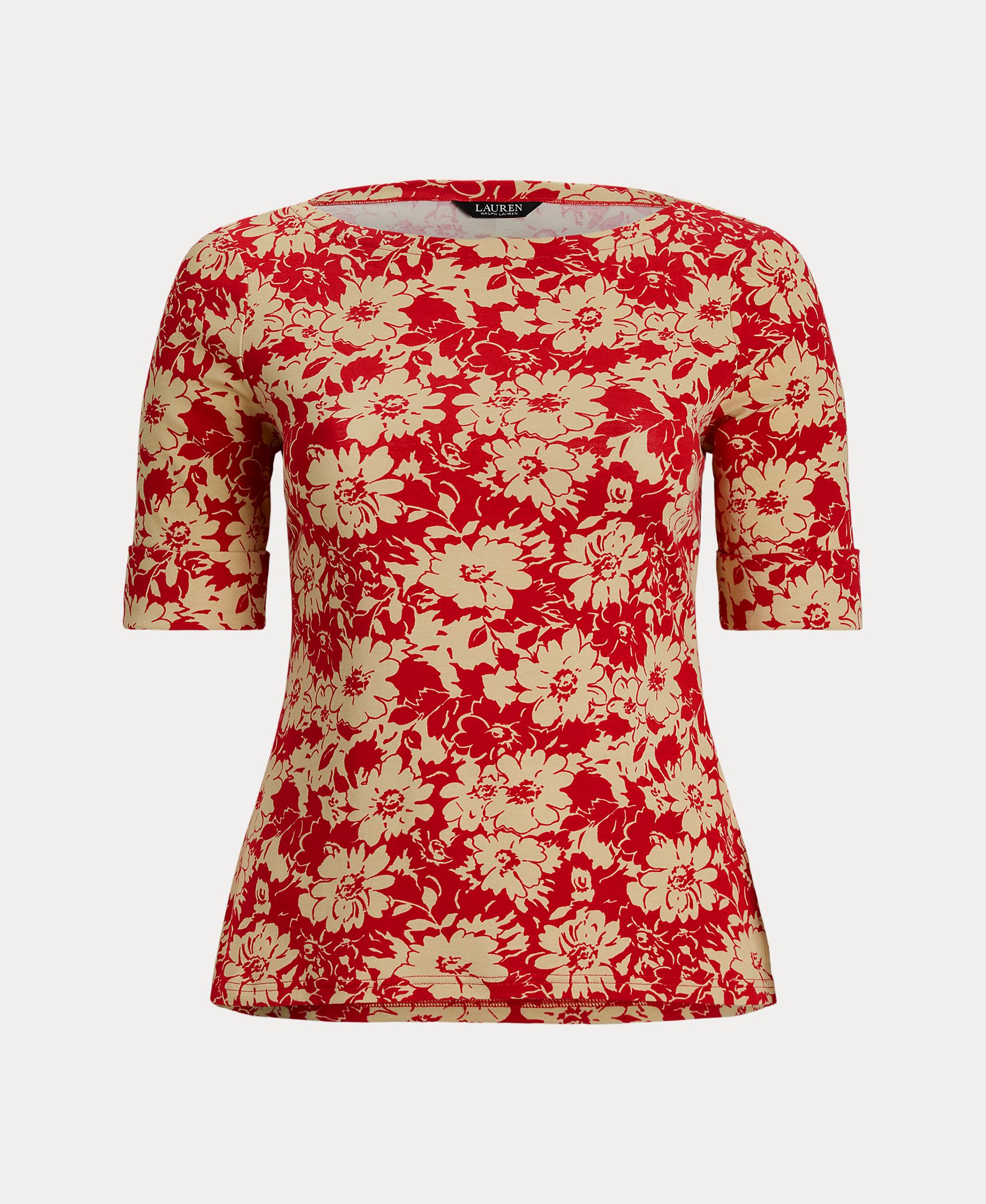 T-shirt de Algodão Elástico com Estampado Vermelho-4