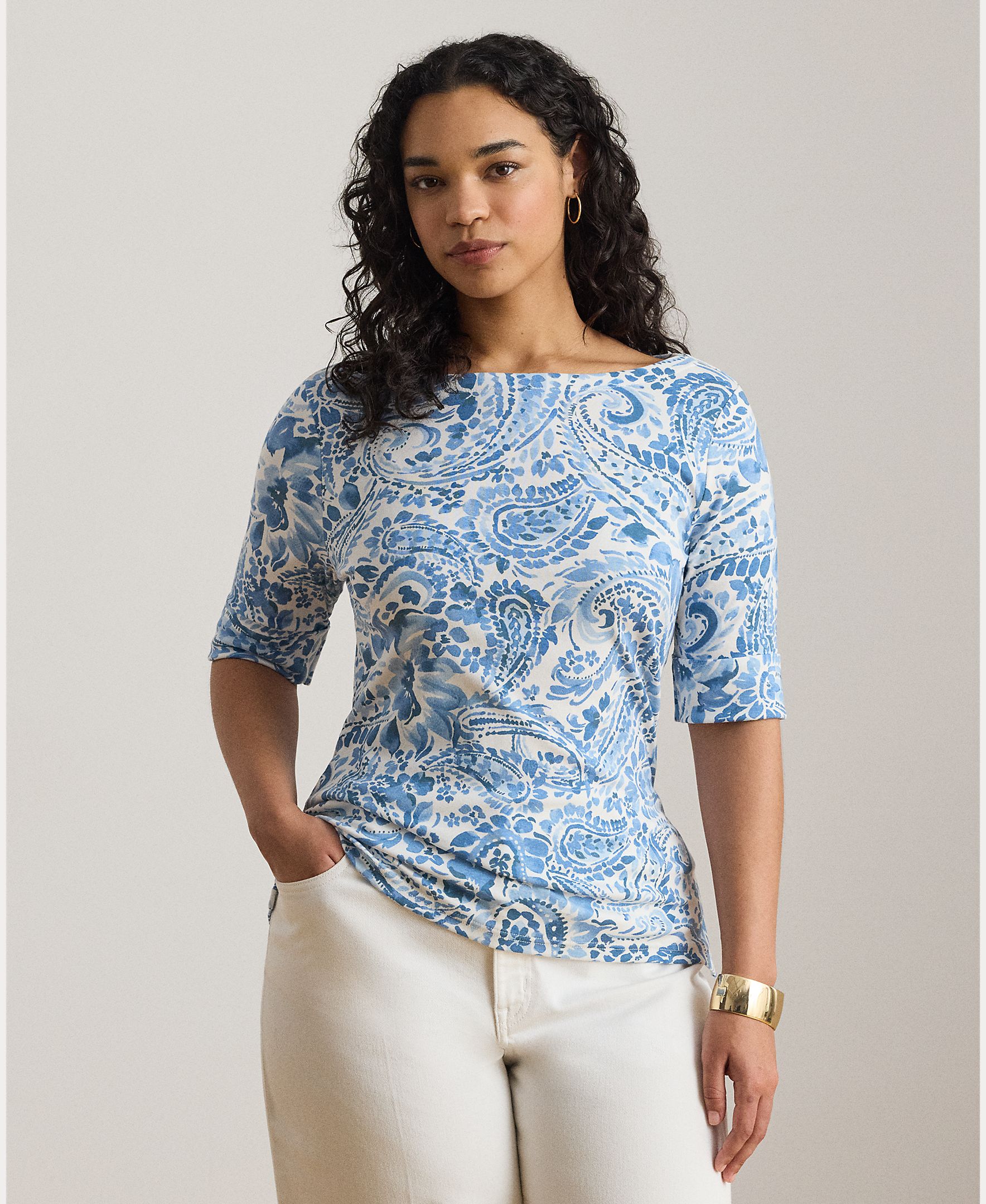 Lauren Ralph Lauren Woman - Camiseta de mujer básica de algodón.
