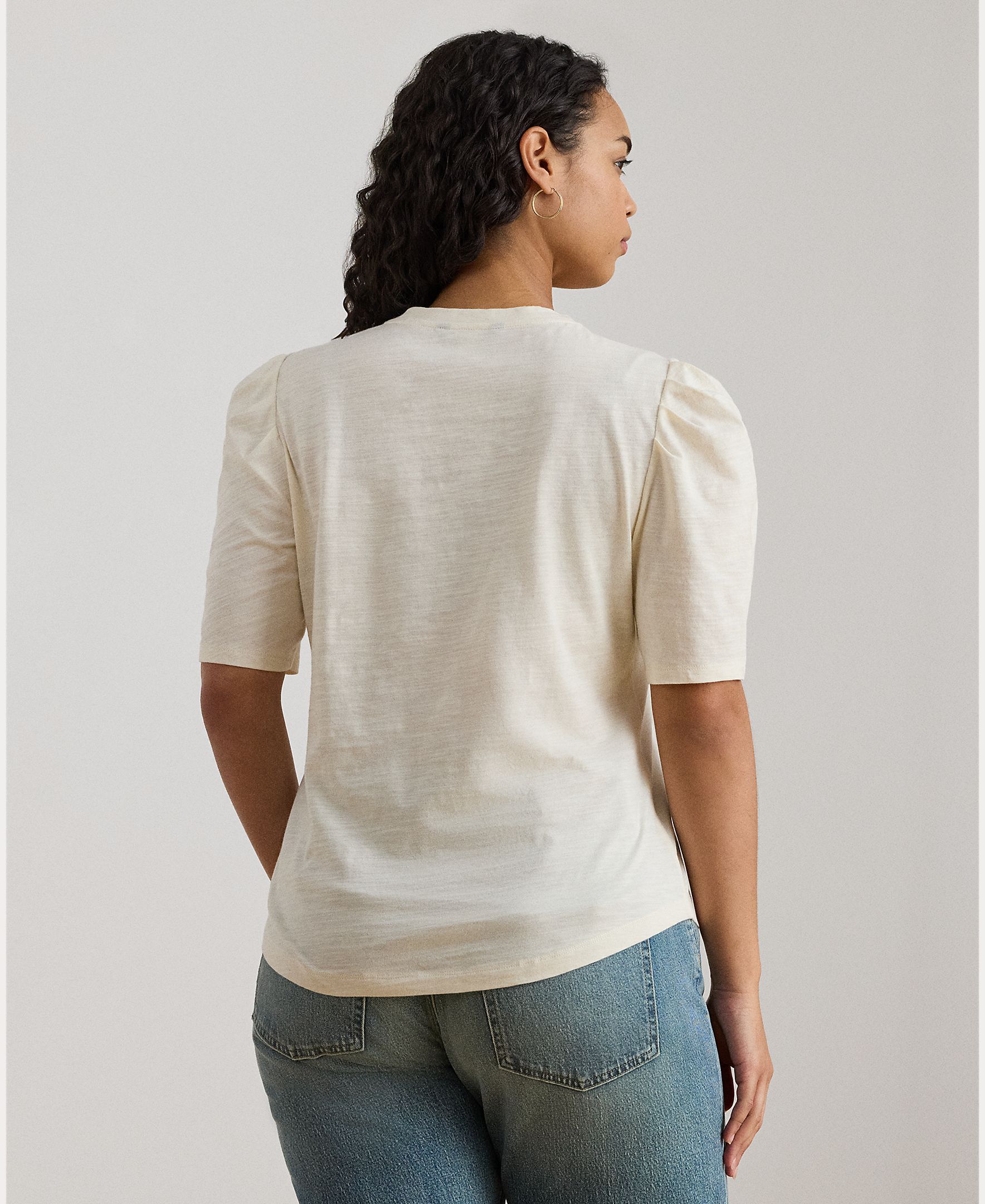 Camisola de Malha de Algodão com Manga Curta Natural-2