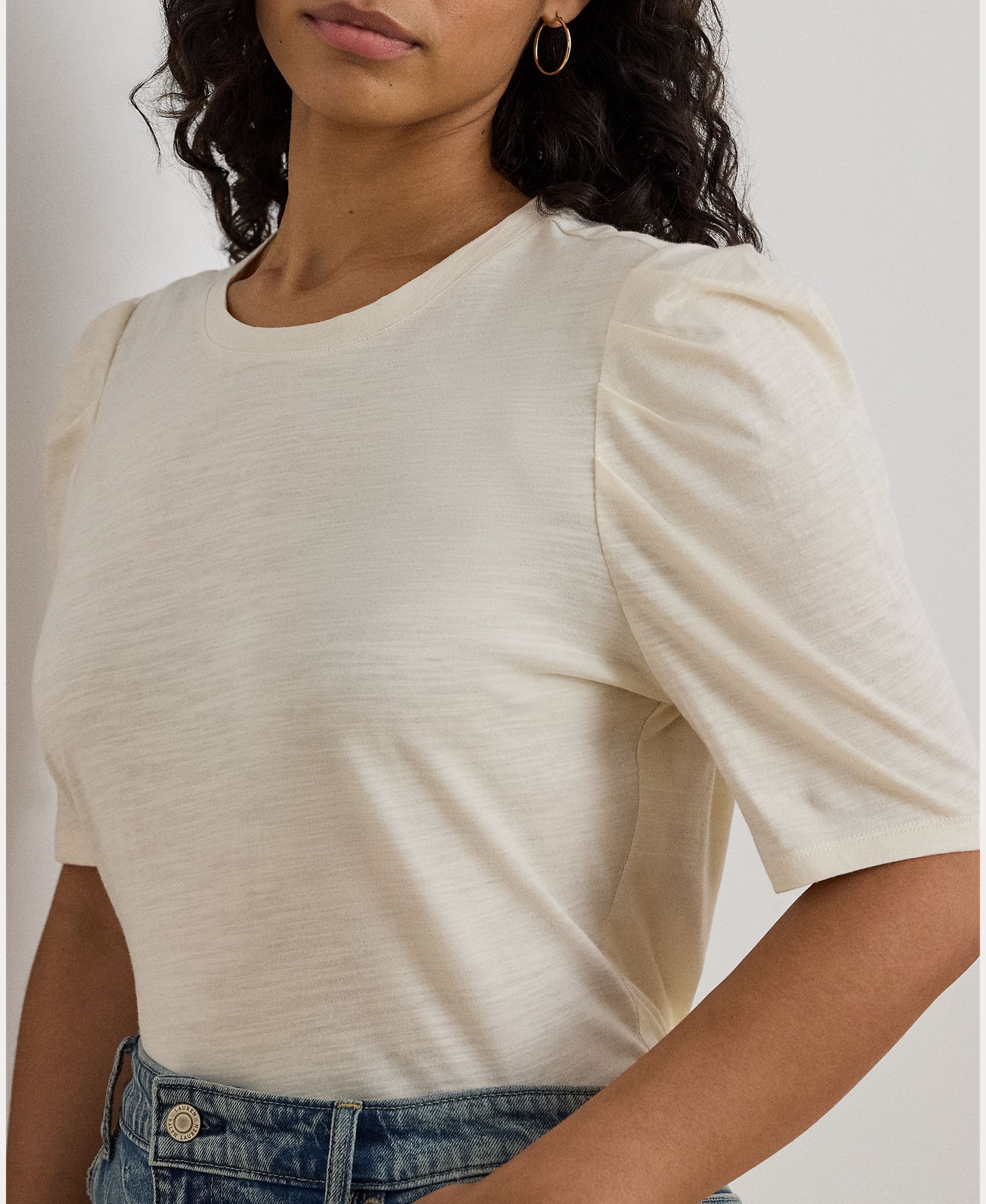 Camisola de Malha de Algodão com Manga Curta Natural-3