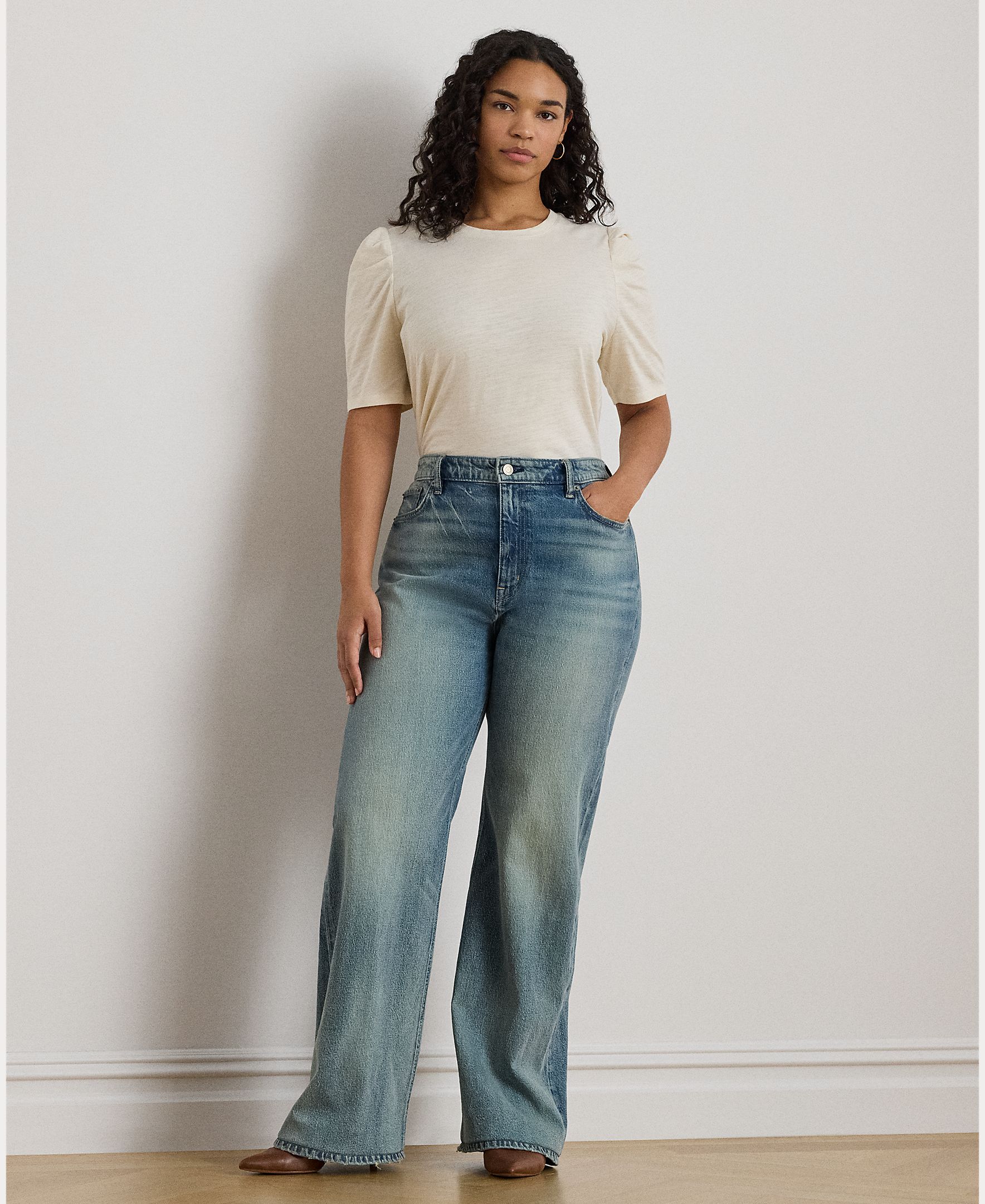 Camisola de Malha de Algodão com Manga Curta Natural-5