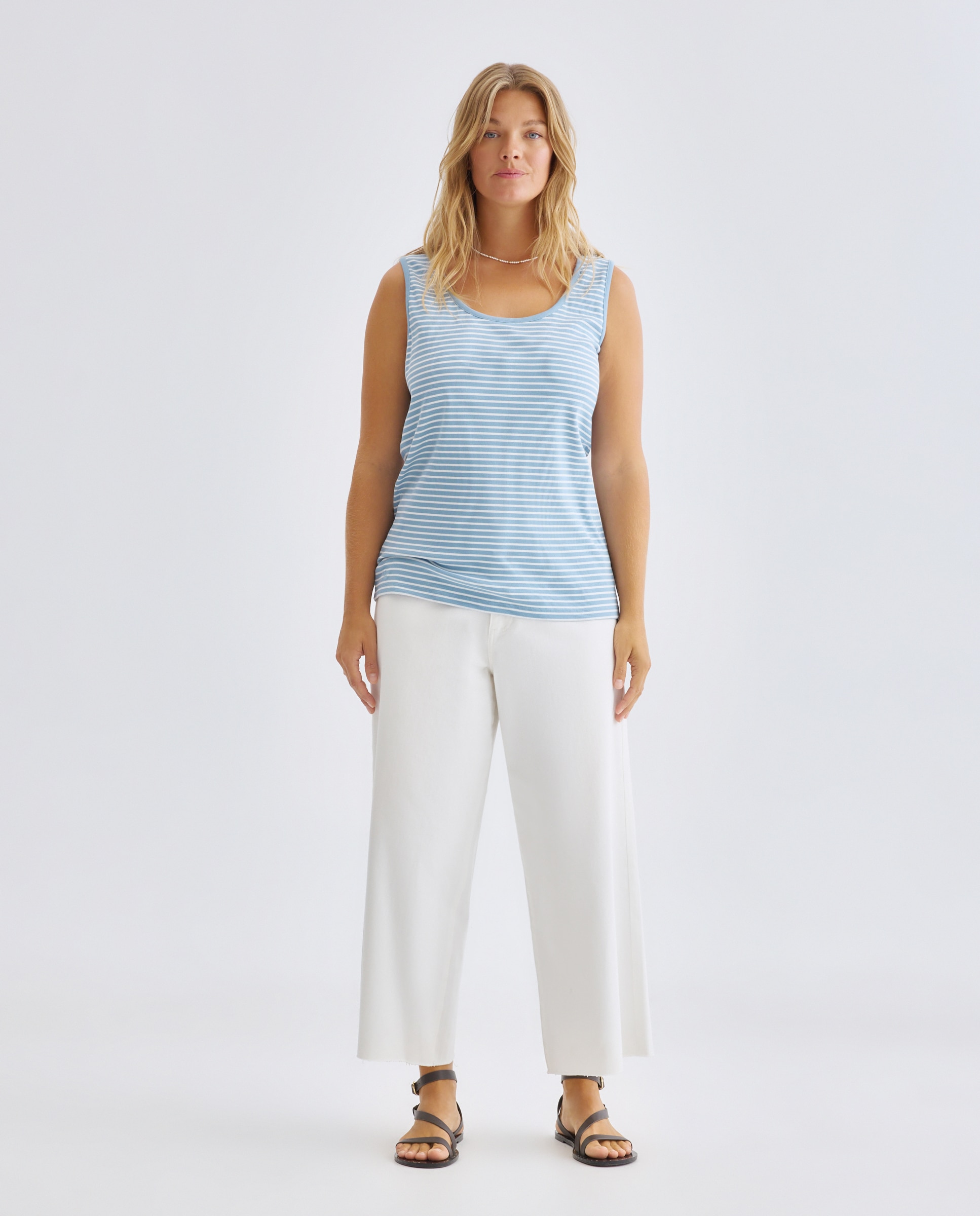 T-shirt de Alças de Algodão Elástico Azul-claro-2