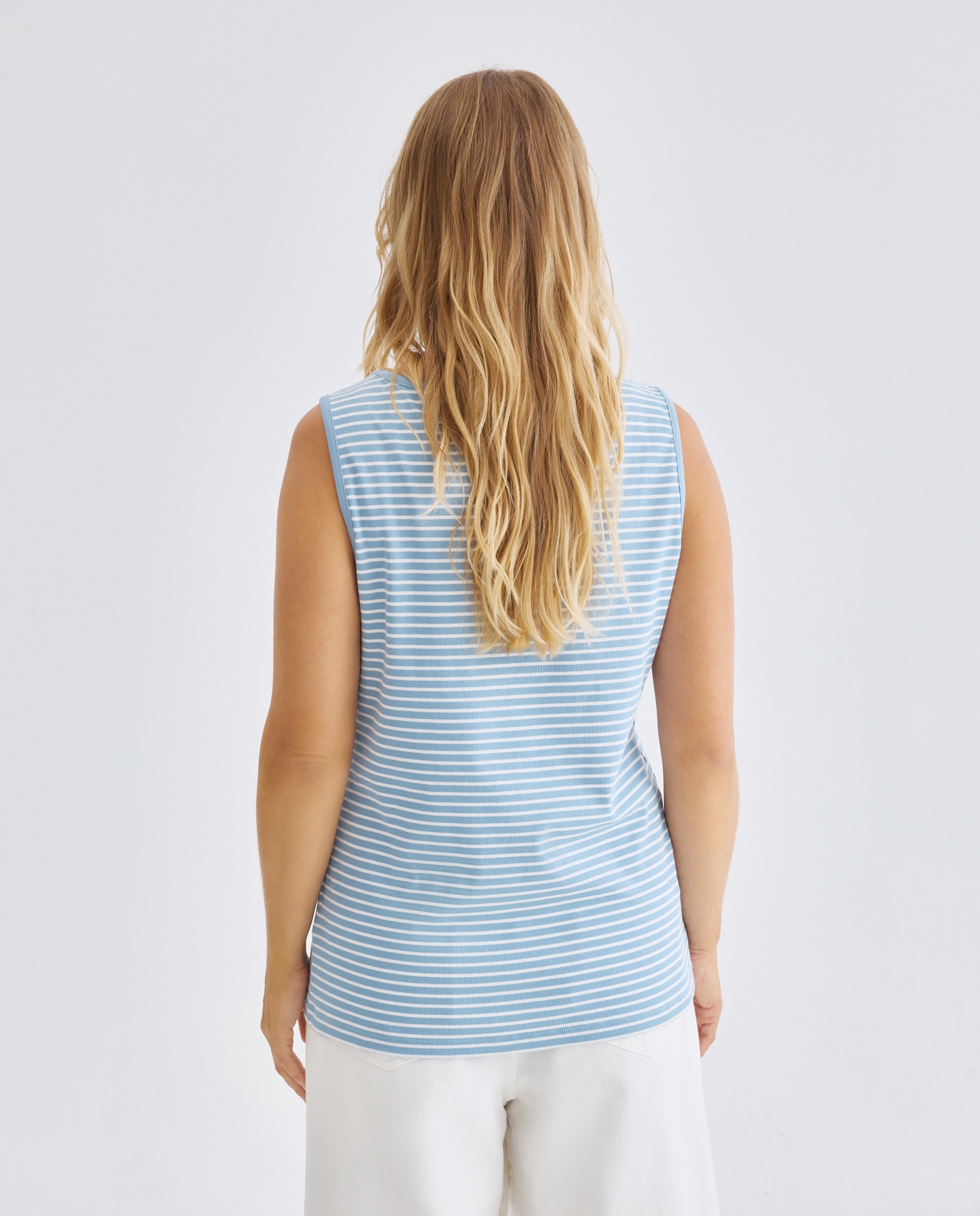 T-shirt de Alças de Algodão Elástico Azul-claro-3
