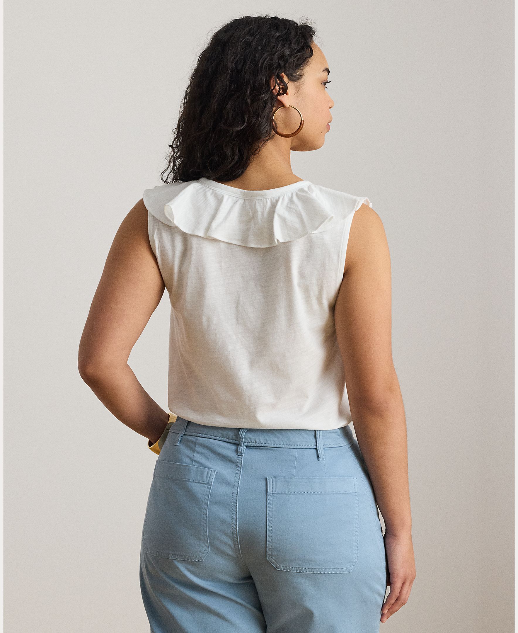 T-shirt de Algodão com Folhos Branco-2