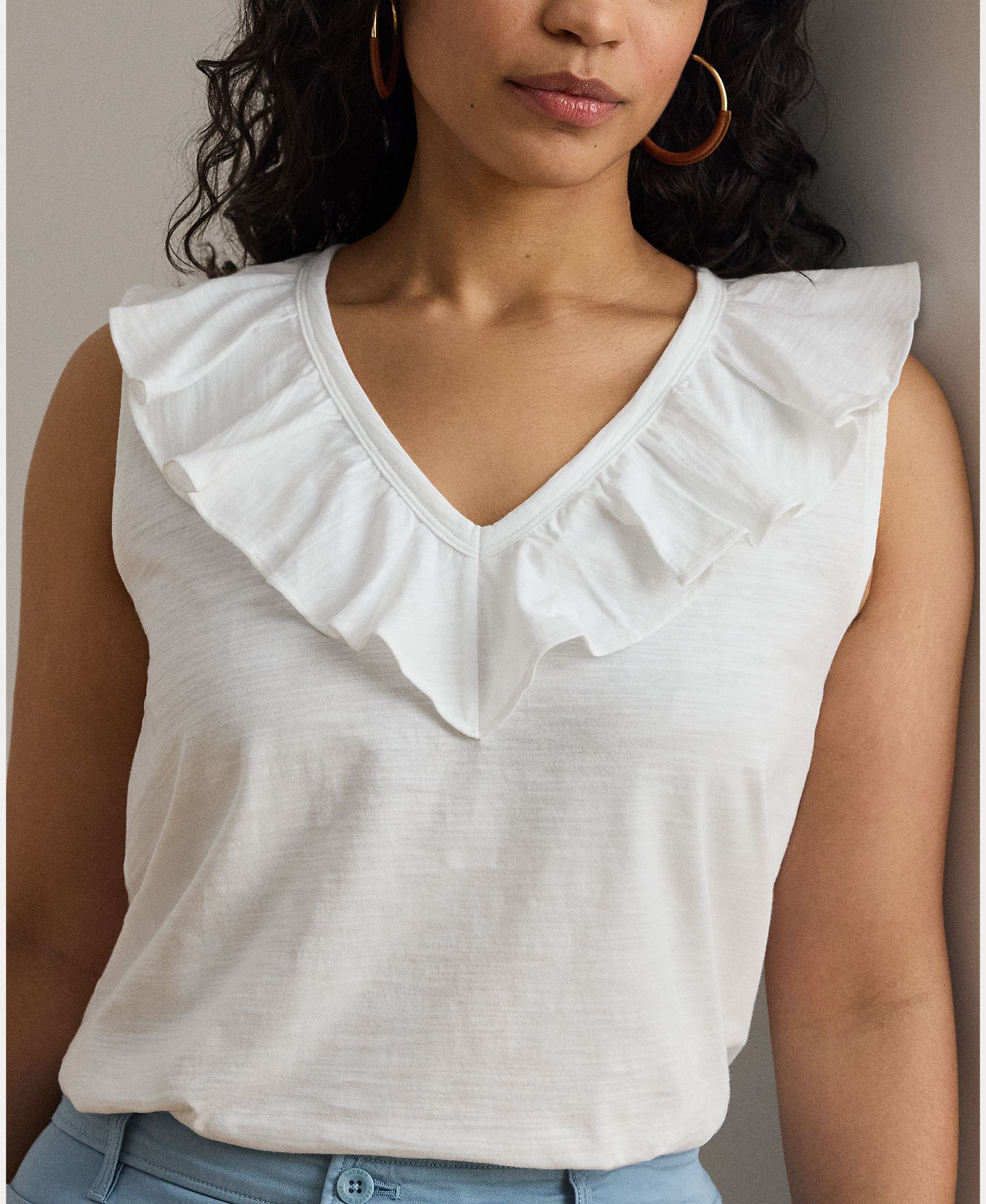T-shirt de Algodão com Folhos Branco-3