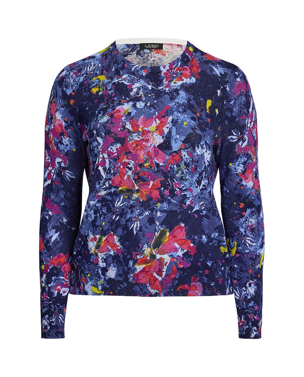 Camisola de malha de mulher com estampado Azul-5