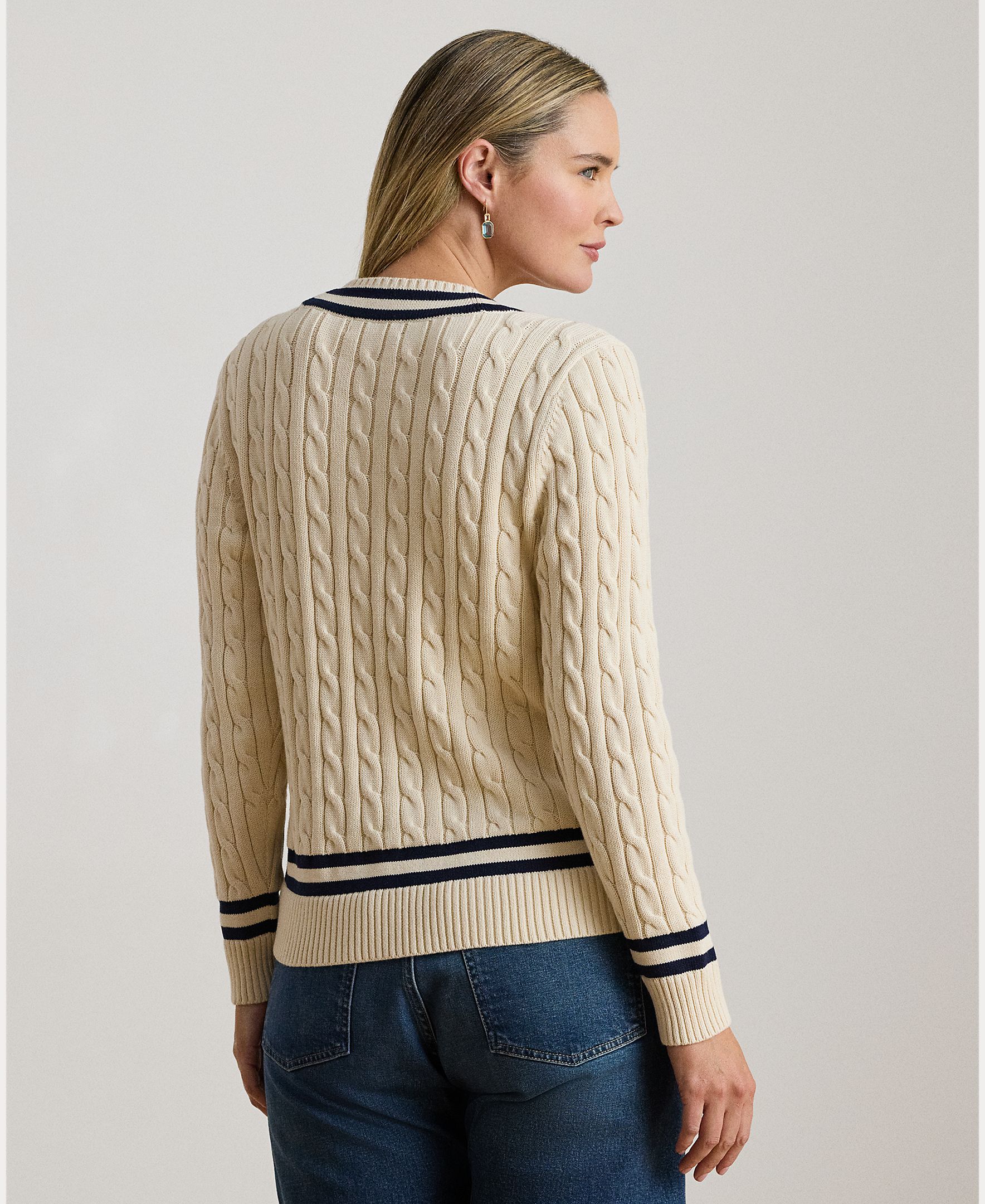 Camisola de Malha Tamanhos Grandes de Críquete Creme-2