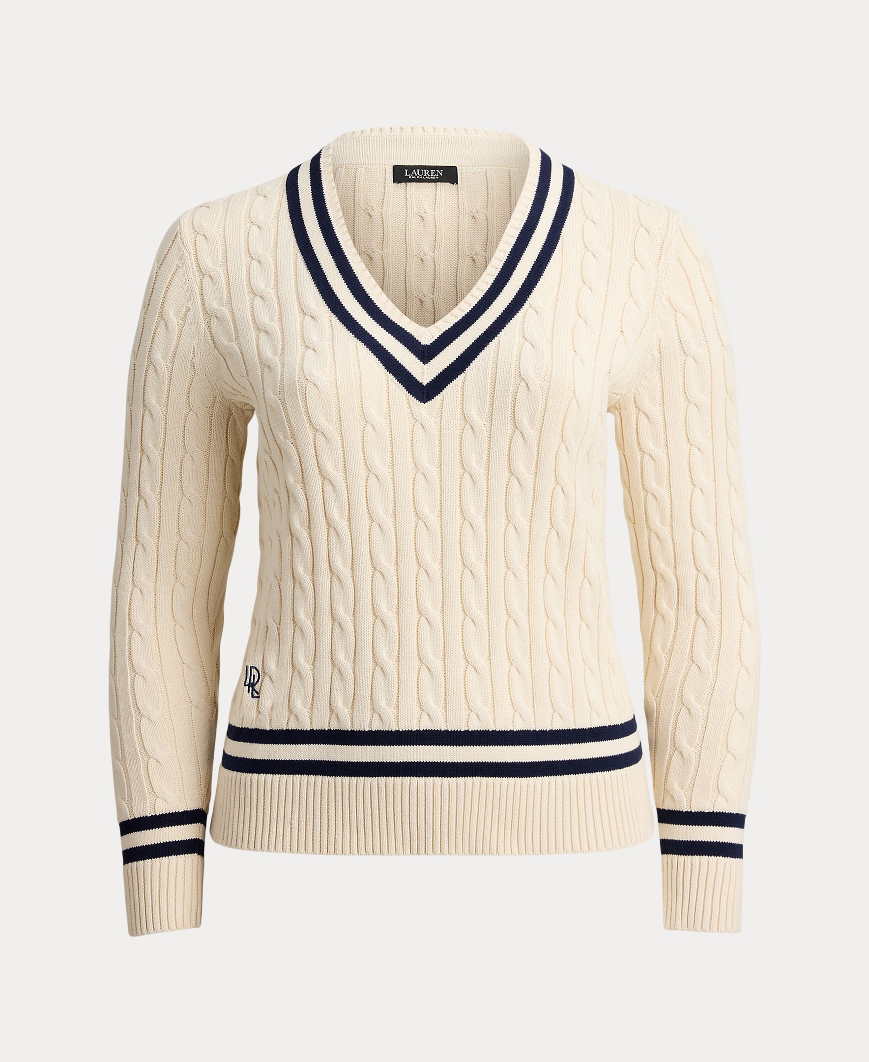 Camisola de Malha Tamanhos Grandes de Críquete Creme-4
