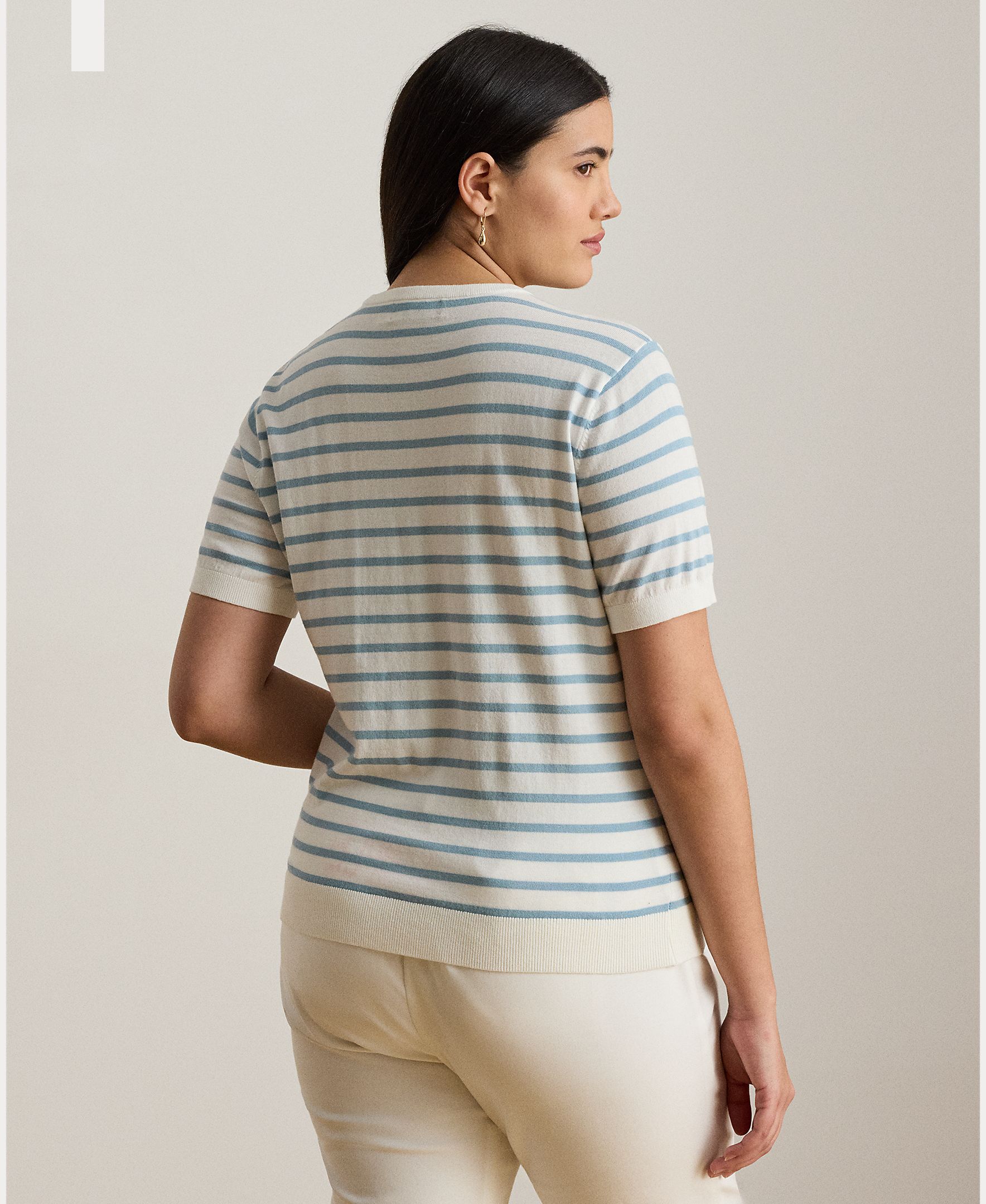 Camisola de Malha de Algodão com Manga Curta Azul-claro-2