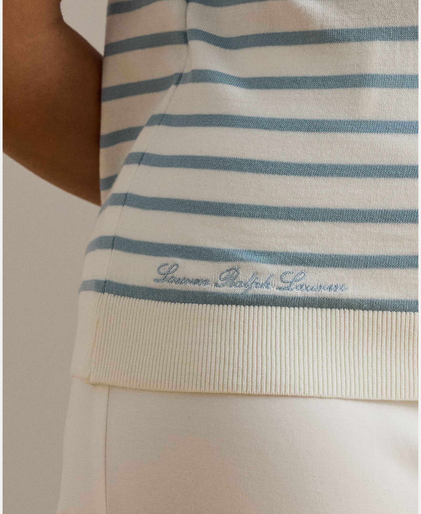 Camisola de Malha de Algodão com Manga Curta Azul-claro-3