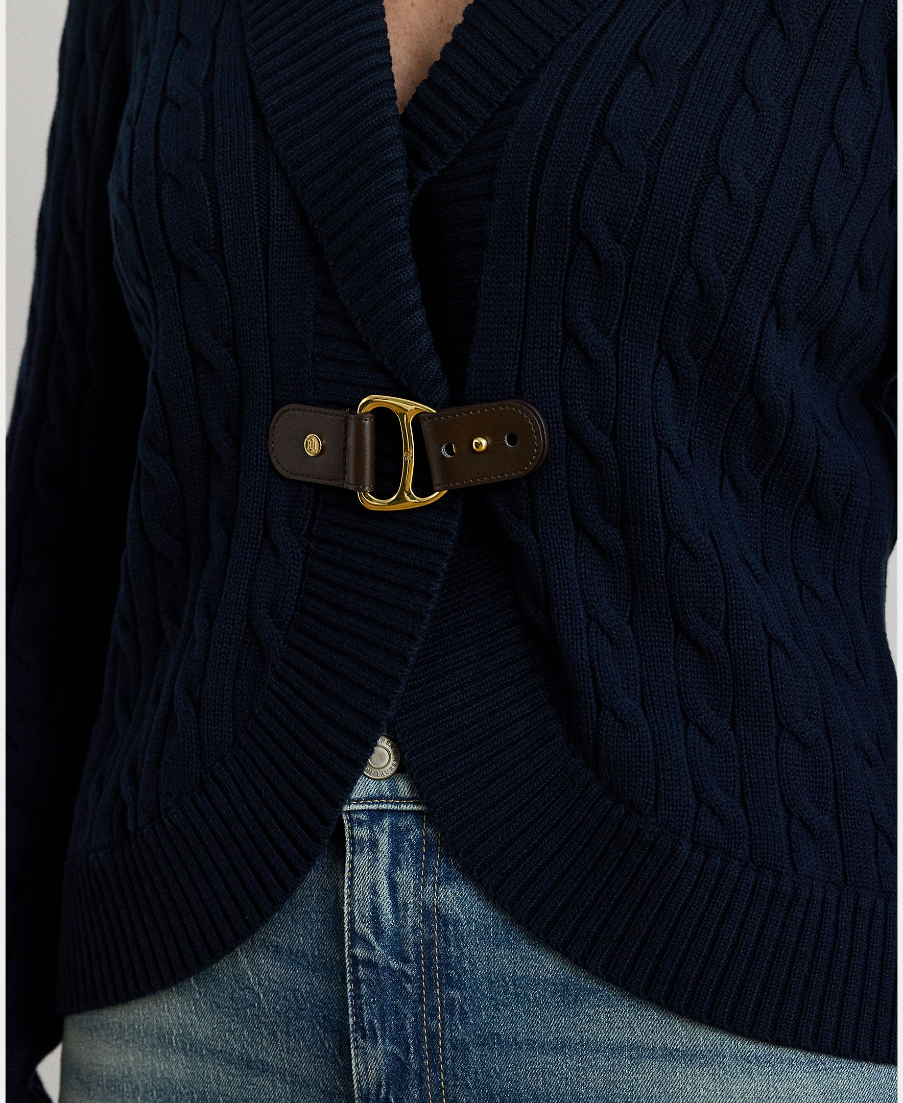 Cardigan Tamanhos Grandes de Algodão com Fivela Azul-marinho-3