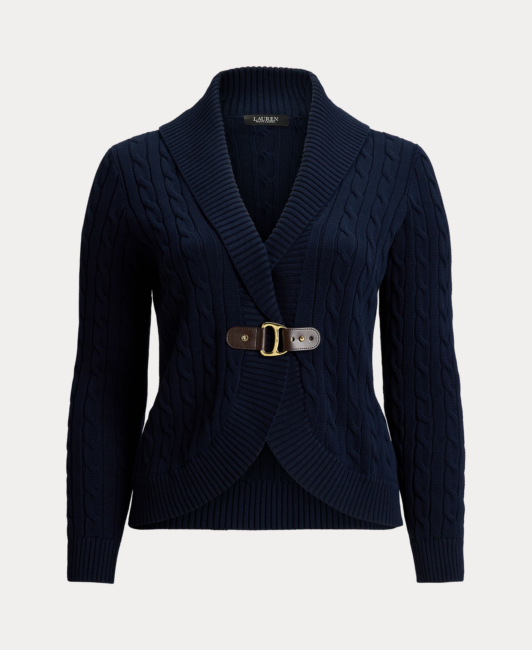Cardigan Tamanhos Grandes de Algodão com Fivela Azul-marinho-4