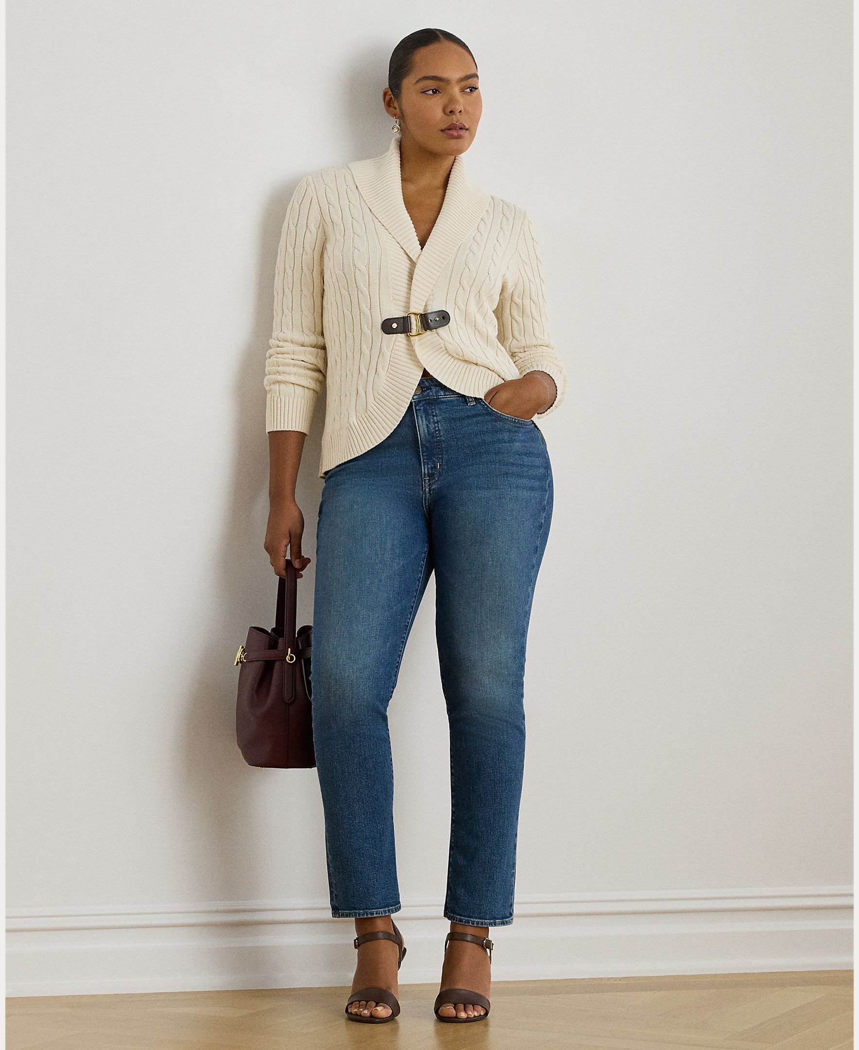 Cardigan Tamanhos Grandes de Algodão com Fivela Cru-5