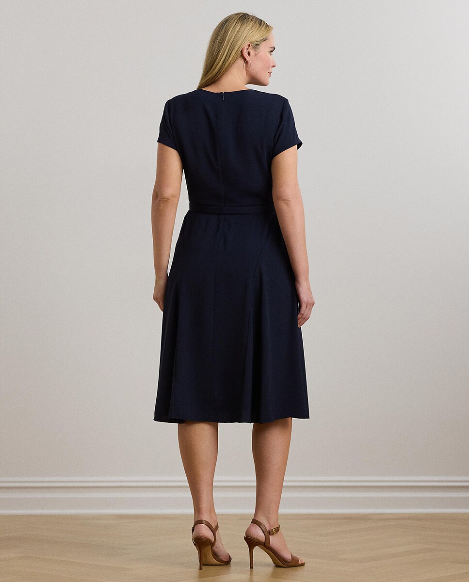 Vestido de georgette com cinto Azul-marinho-3