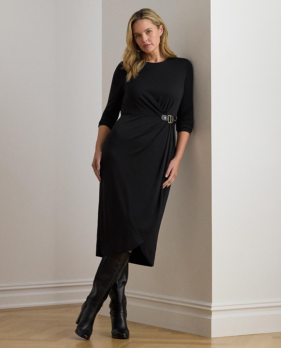 Vestido midi talla grande de punto con manga larga · Lauren Ralph