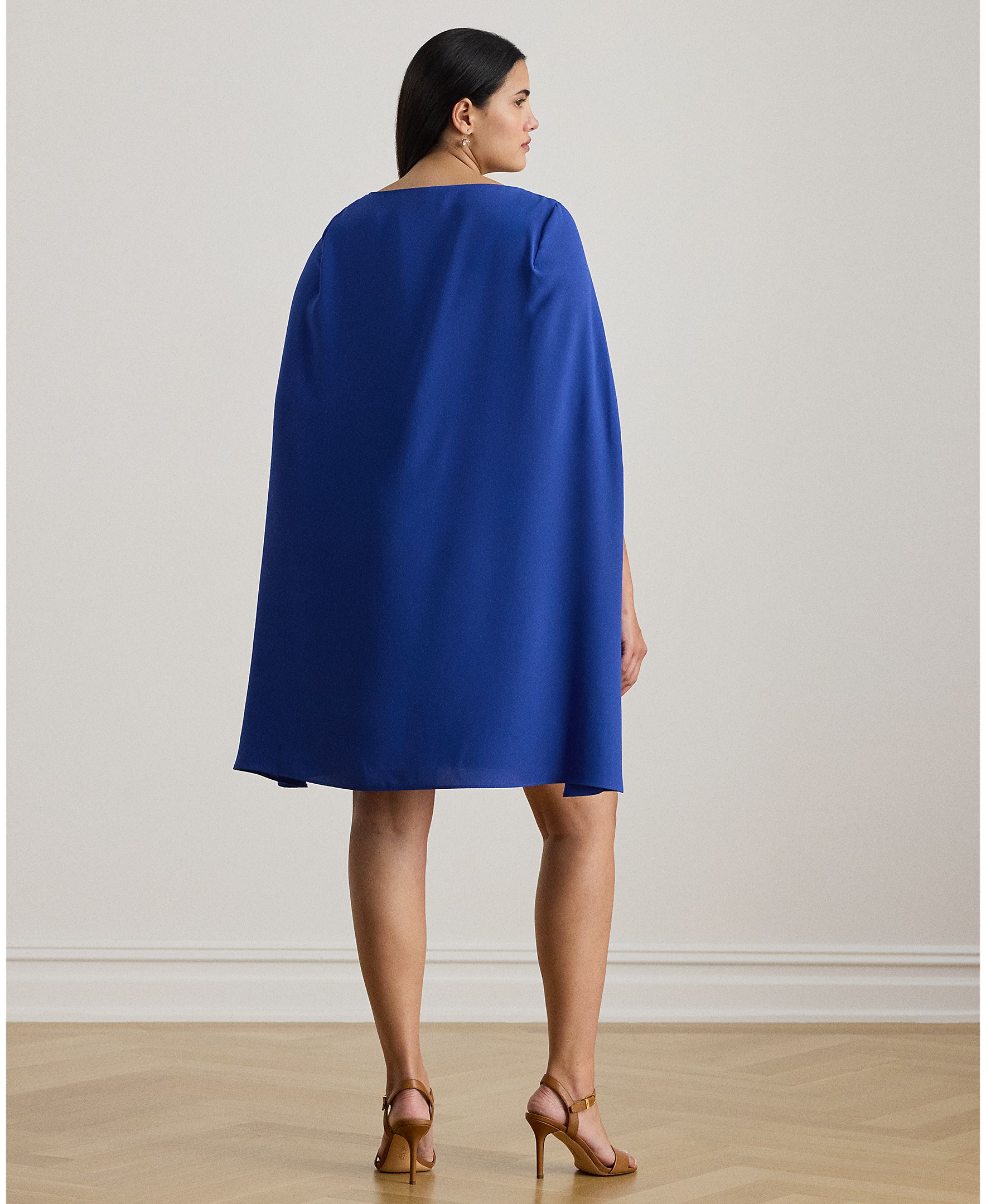 Vestido de Cocktail Tamanhos Grandes com Capa Azul-índigo-2