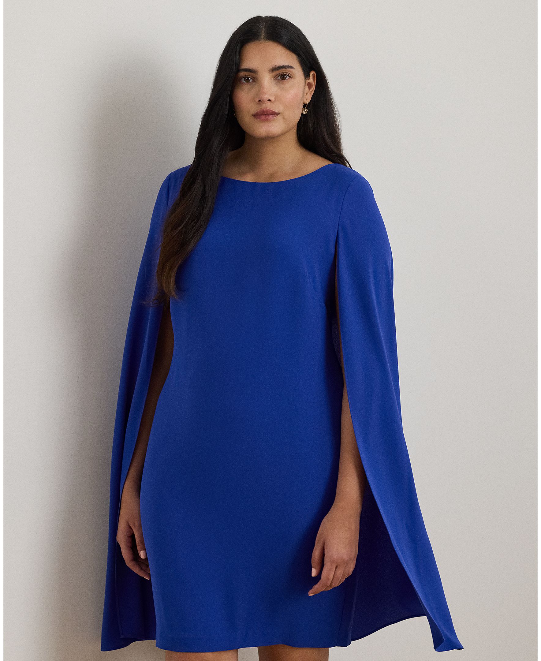 Vestido de Cocktail Tamanhos Grandes com Capa Azul-índigo-5