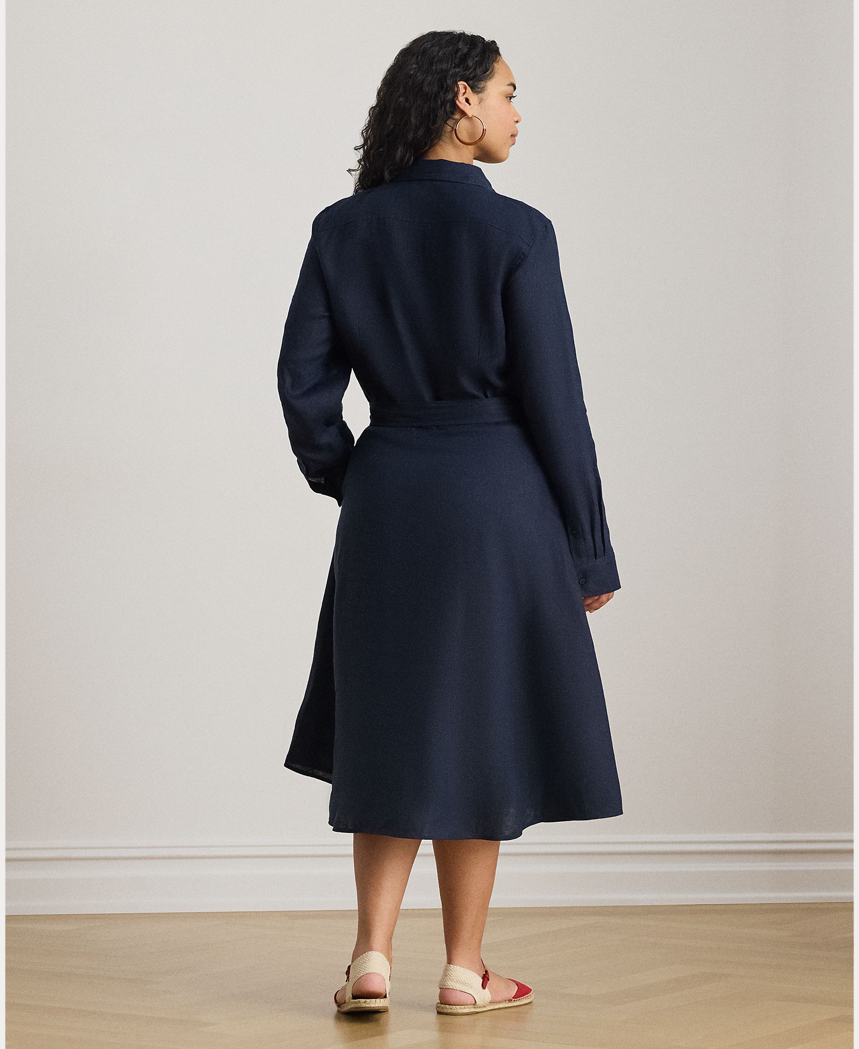 Vestido midi de linho Azul-marinho-2
