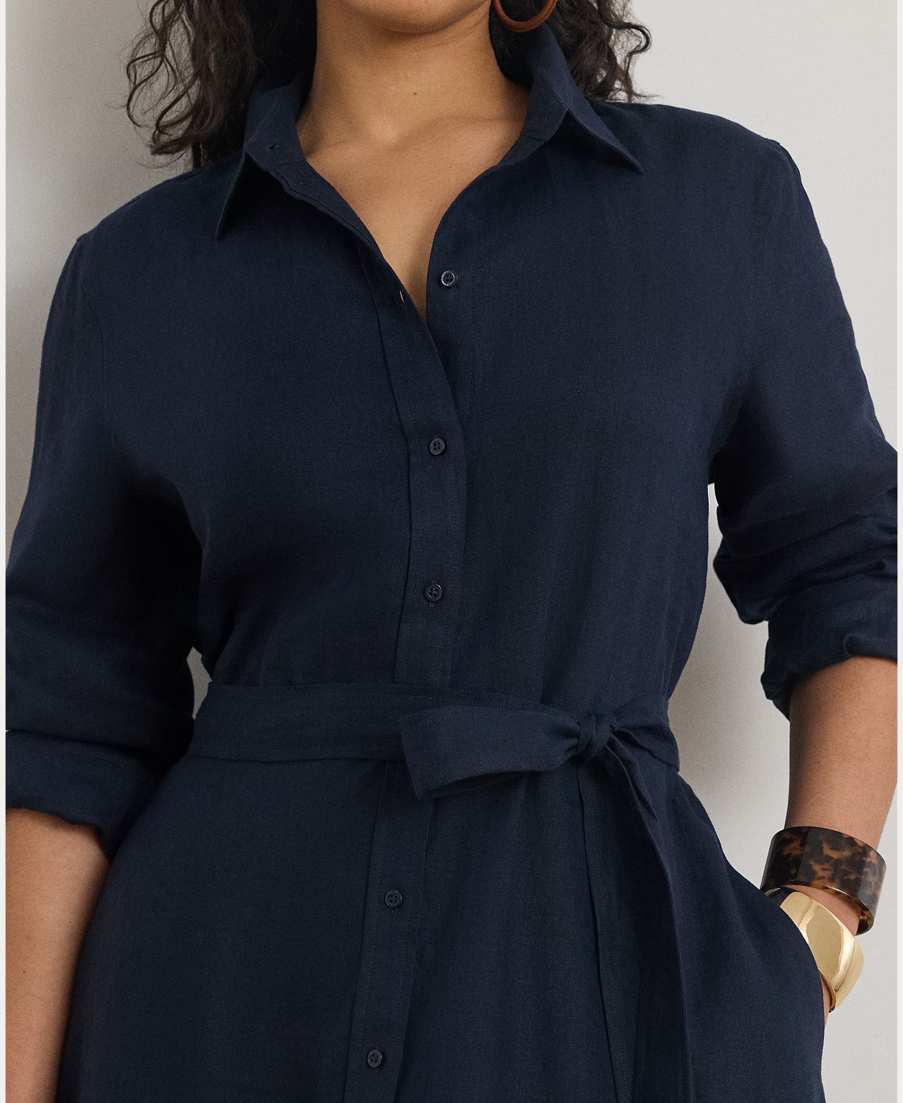 Vestido midi de linho Azul-marinho-4
