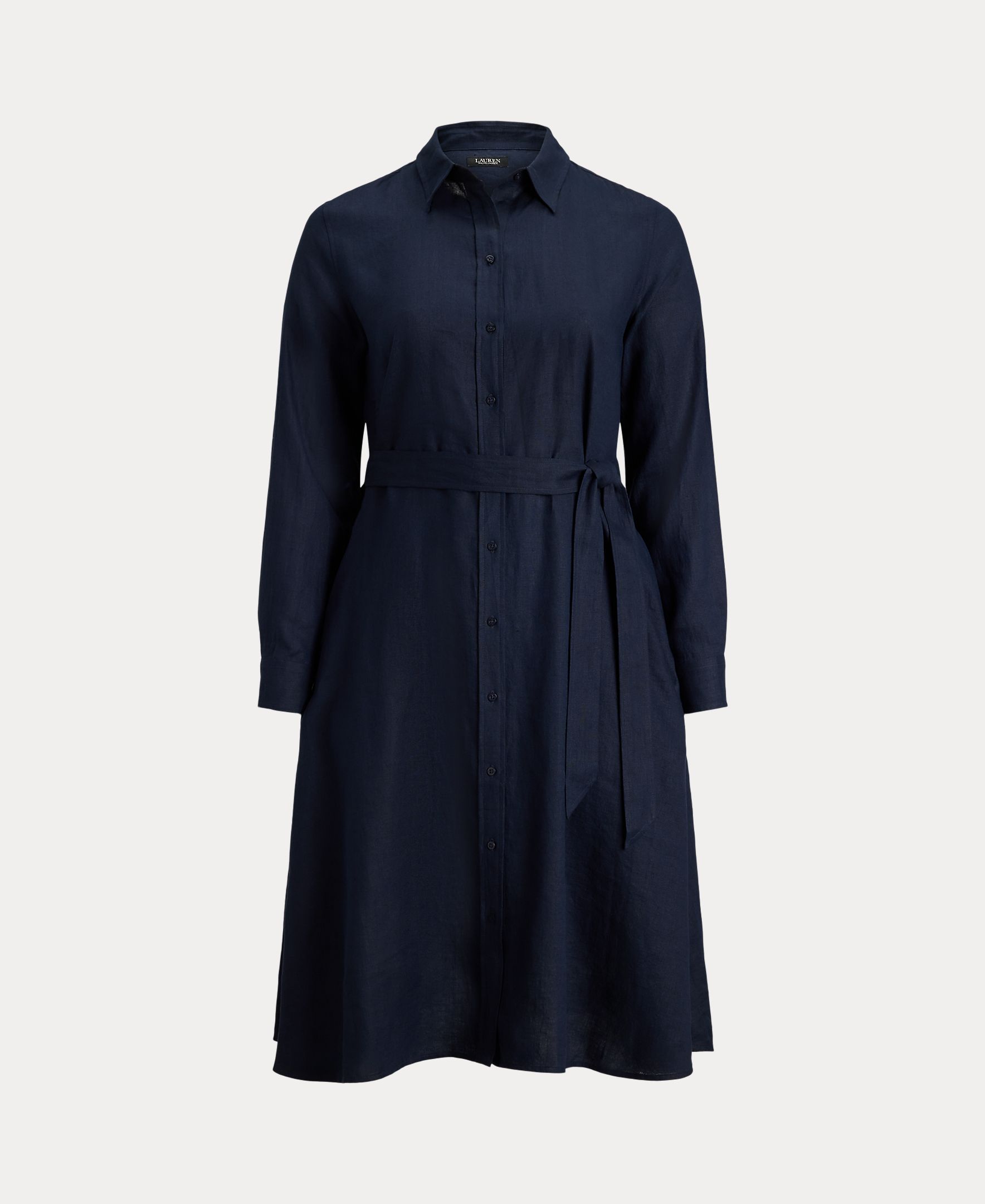 Vestido midi de linho Azul-marinho-5