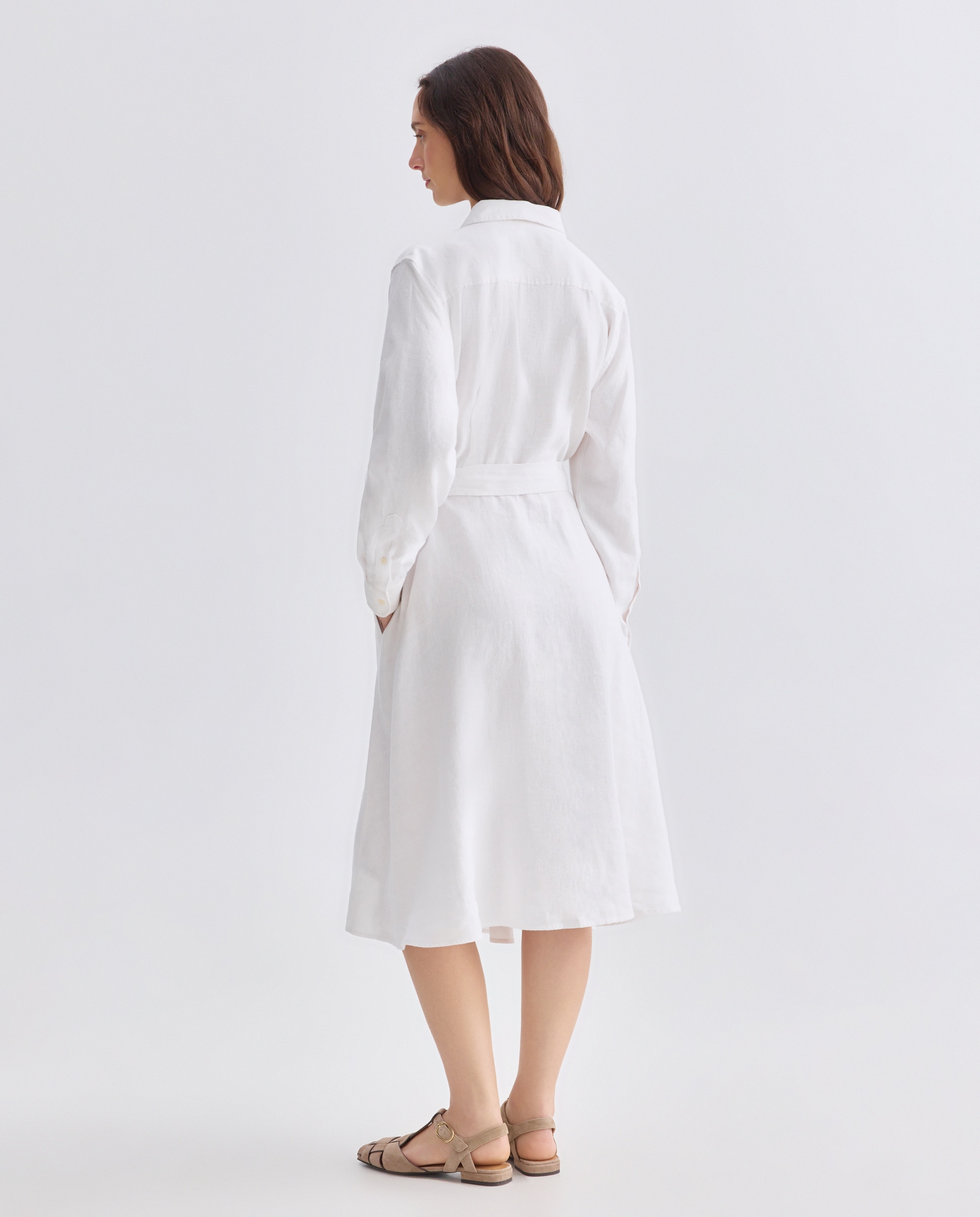 Vestido midi de linho Branco-2