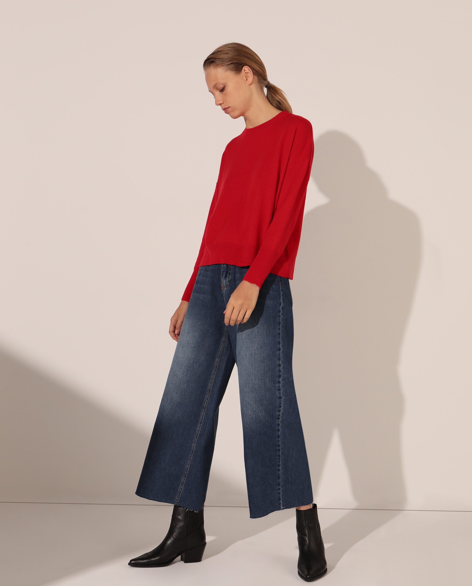 Camisola de malha com decote redondo Vermelho-2