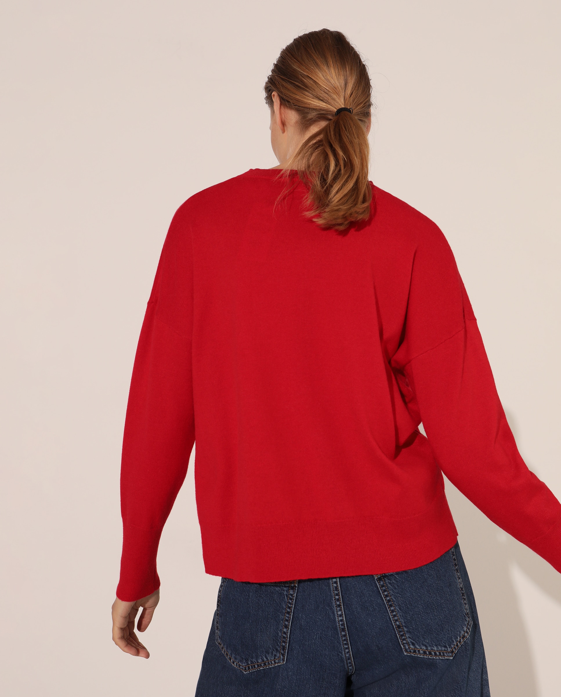 Camisola de malha com decote redondo Vermelho-3