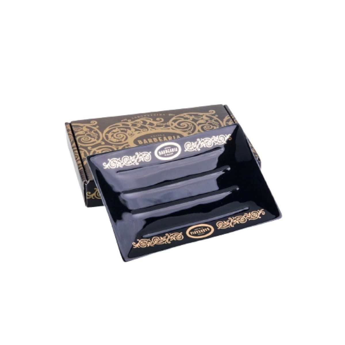 Saboneteira Preto & Ouro Antiga Barbearia de Bairro Linha Premium 1