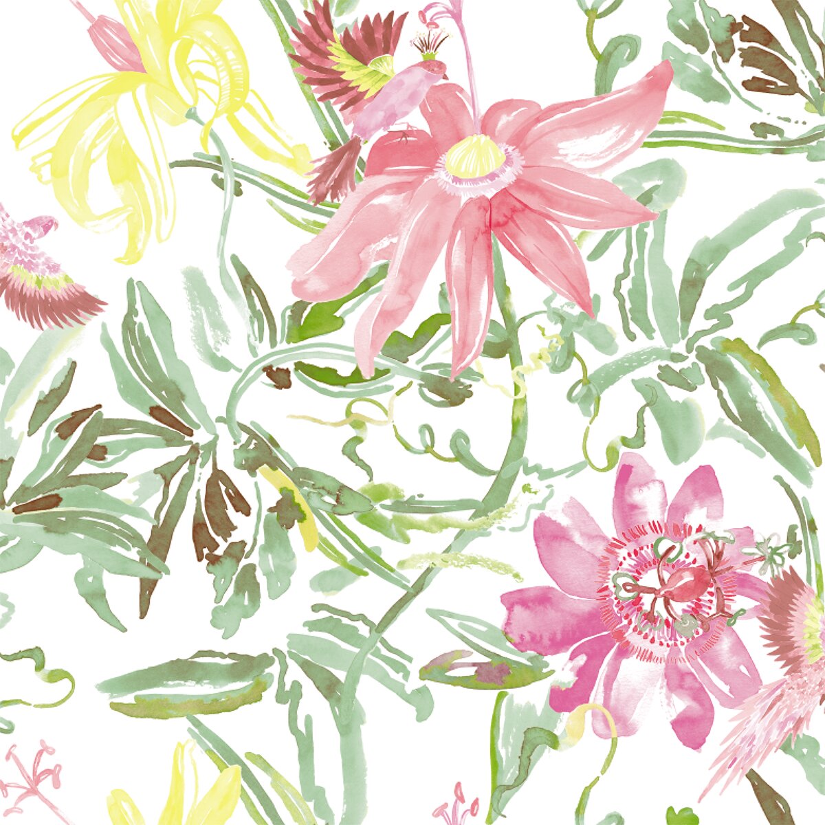 Papel de parede floral bambu TNT Lara Costafreda Vermelho-1