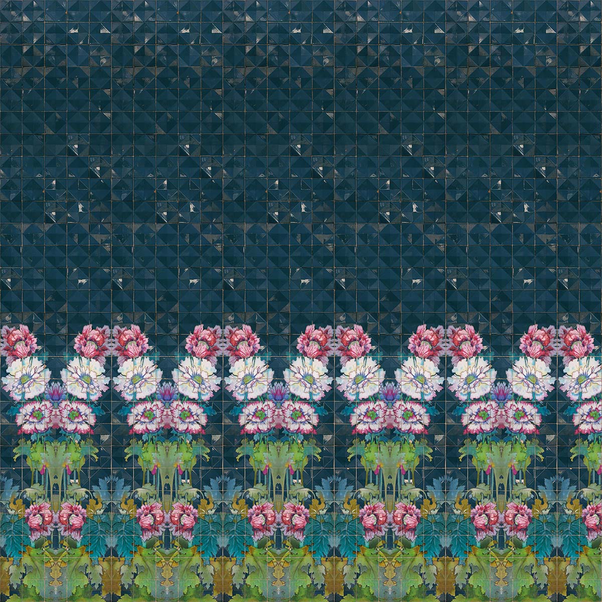 Papel de parede fotográfico TNT azulejos floral Coordonne Azul-1