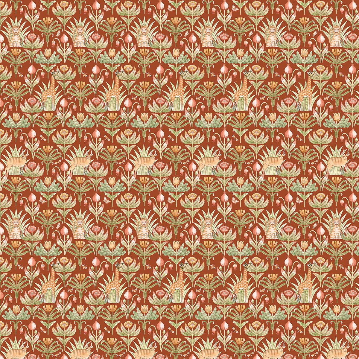 Papel de parede floral e de girafa Coordonne Castanho-1