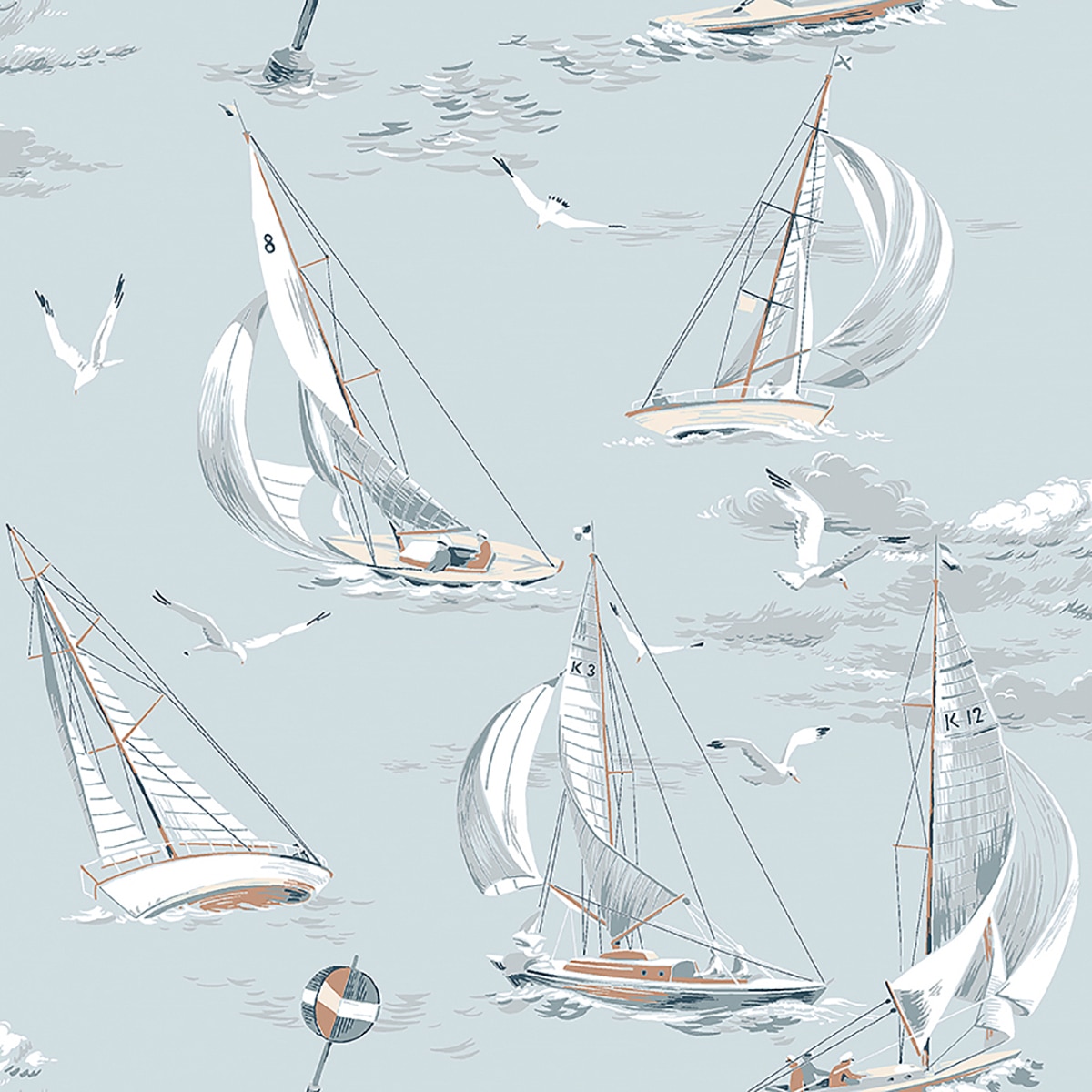 Papel pintado Paisaje barcos Coordonne - Azul Cielo 0,53 x 10 m Azul Cielo-1