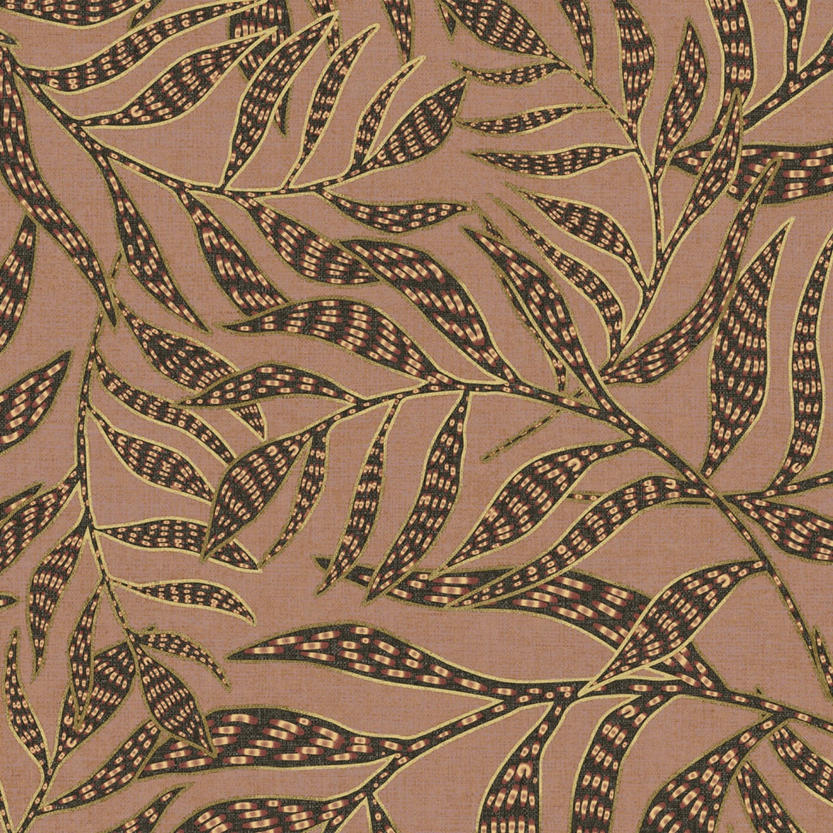Papel pintado étnico hojas Coordonne - Marrón oscuro 0,53 x 10 m Marrón oscuro-1