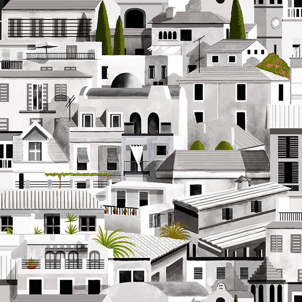 Imagem 0 de Papel de parede com ilustração série Mallorca