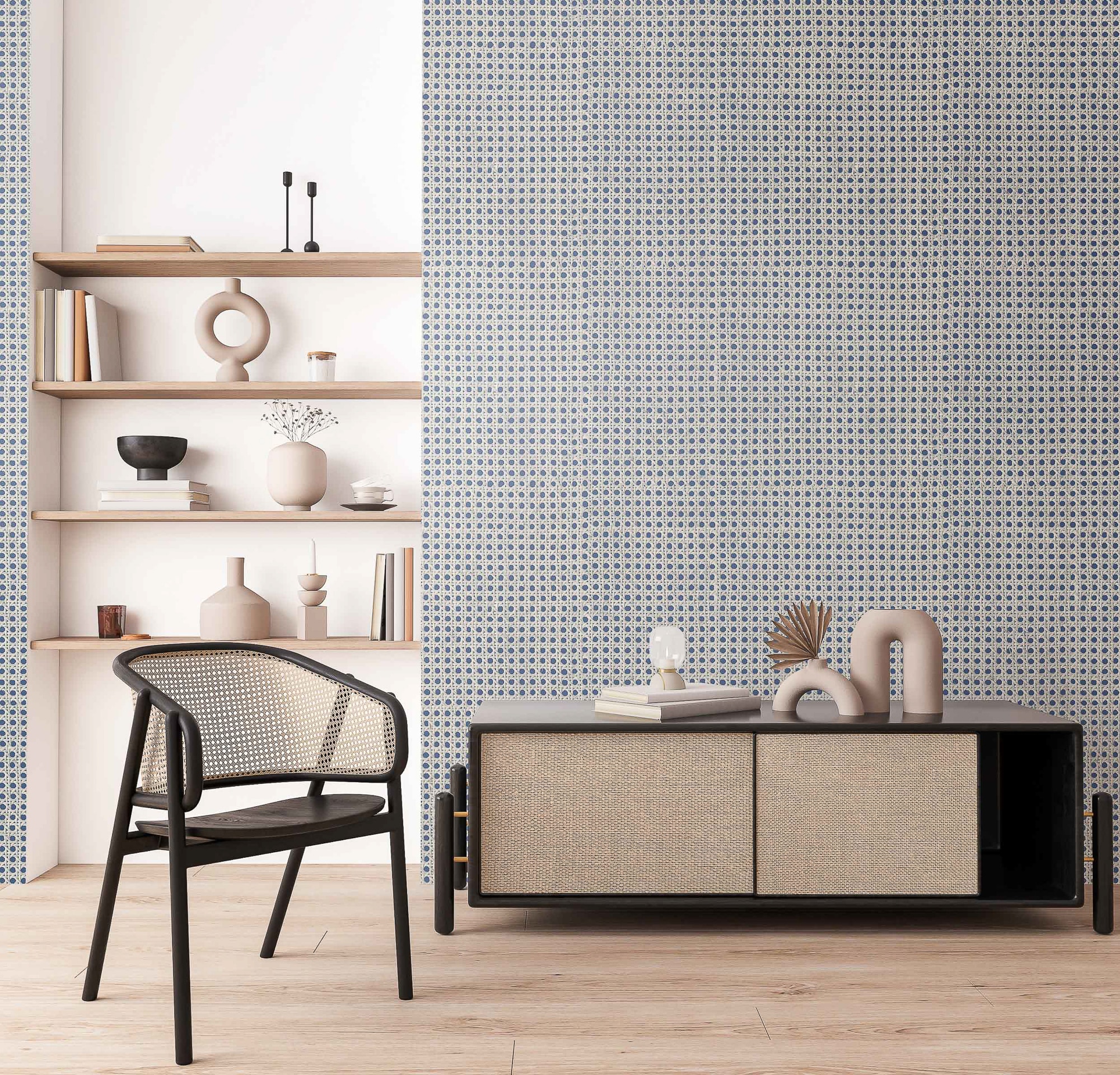 Papel Pintado Grelha Raffias+ Azul-2