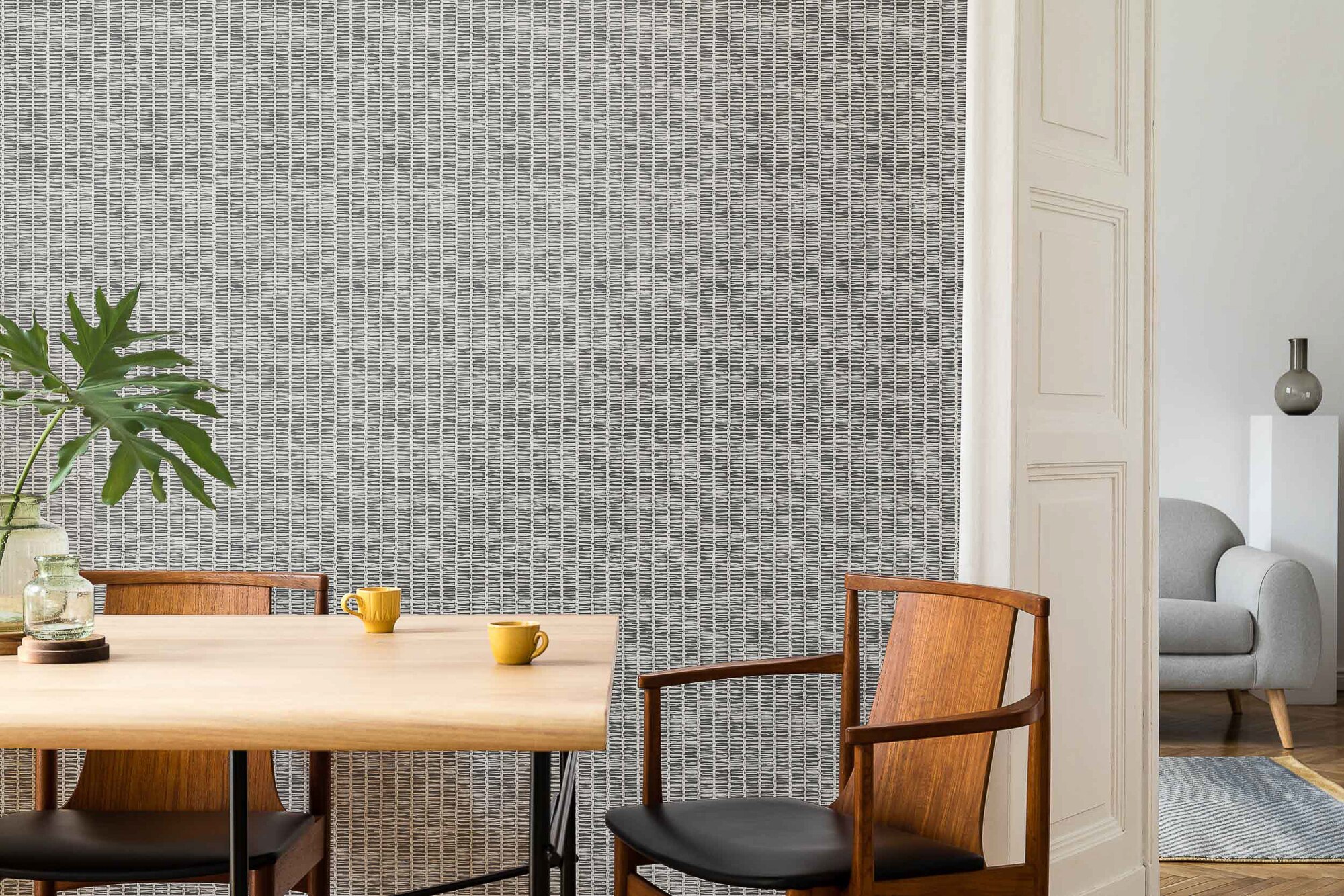 Papel Pintado Geométrico às Riscas Raffias+ Cinzento-2